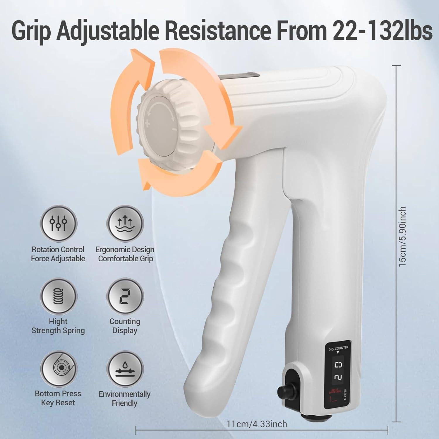 Fortalecedor de Mano YESIMET Ajustable 10-100KG con Conteo