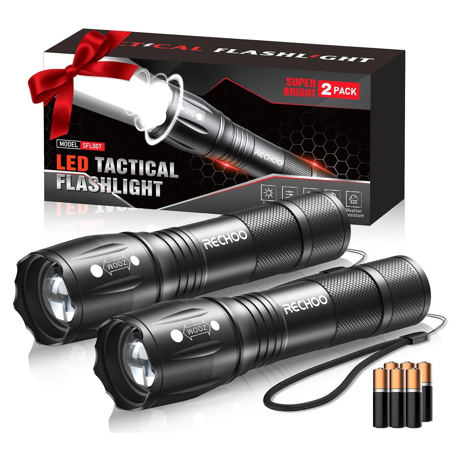 Linternas LED RECHOO 2 Paquete Tácticas Impermeables 3 Modos
