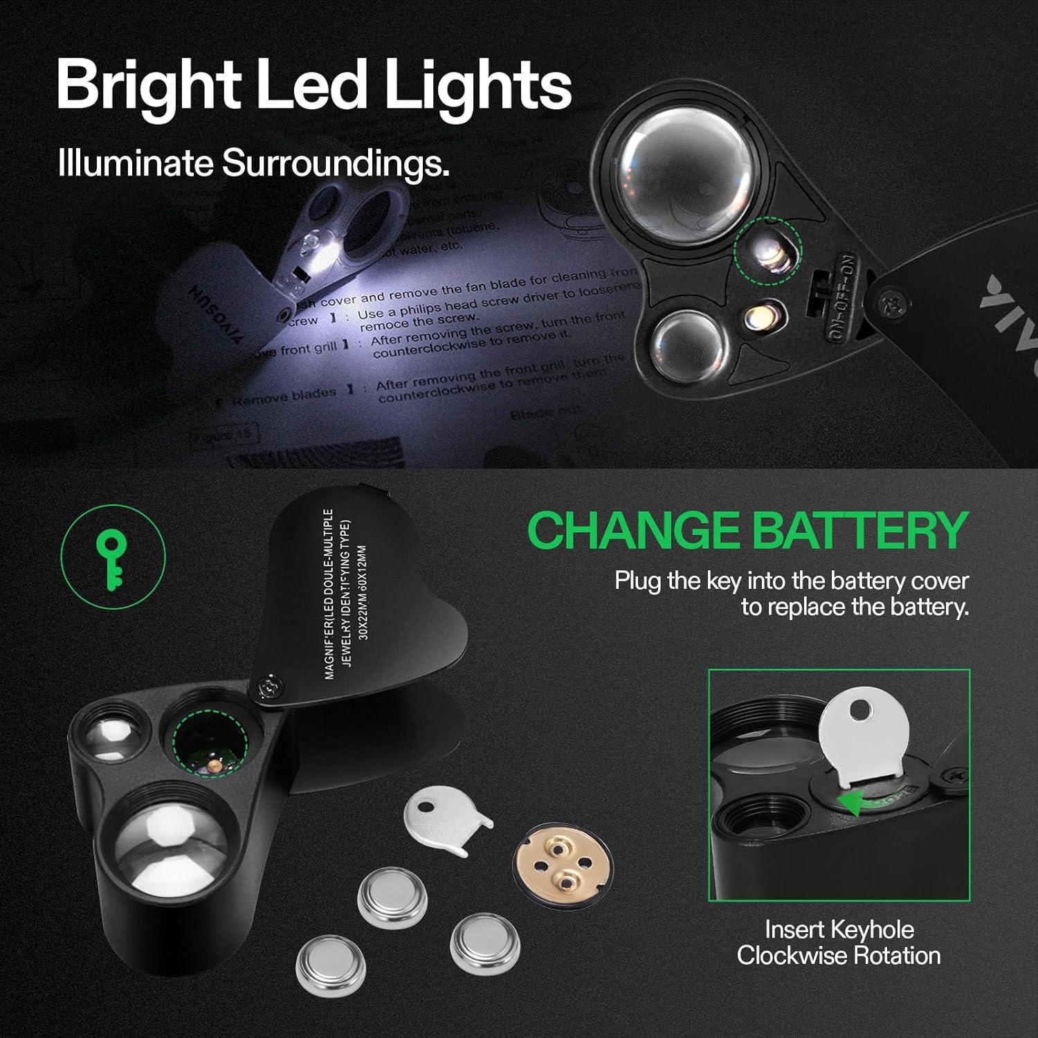 Lupa Iluminada Plegable VIVOSUN 30x 60x con Luz LED Negra