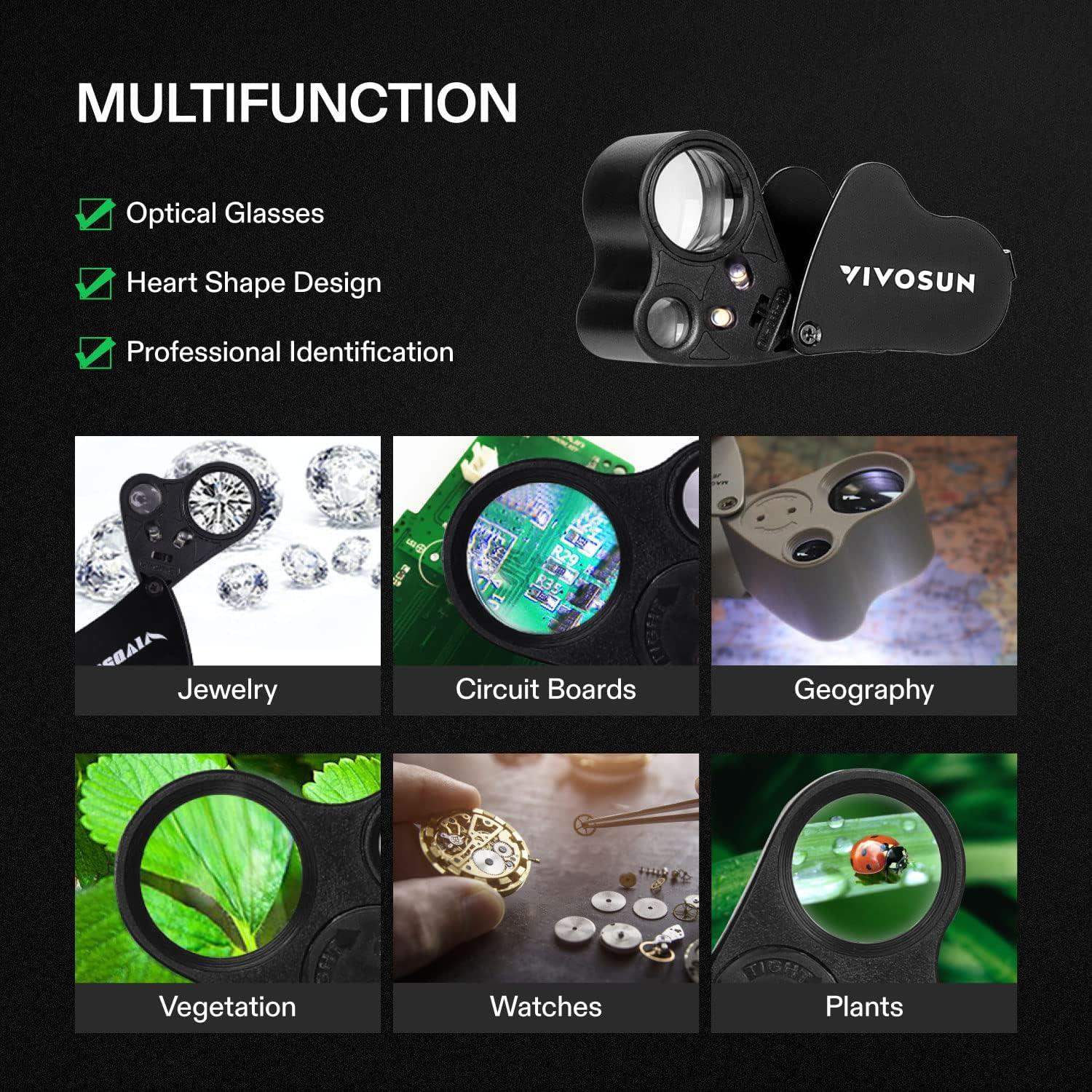 Lupa Iluminada Plegable VIVOSUN 30x 60x con Luz LED Negra