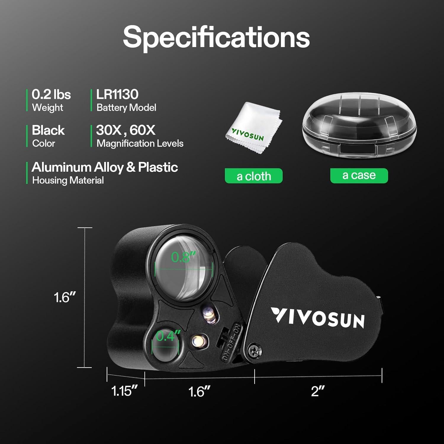 Lupa Iluminada Plegable VIVOSUN 30x 60x con Luz LED Negra