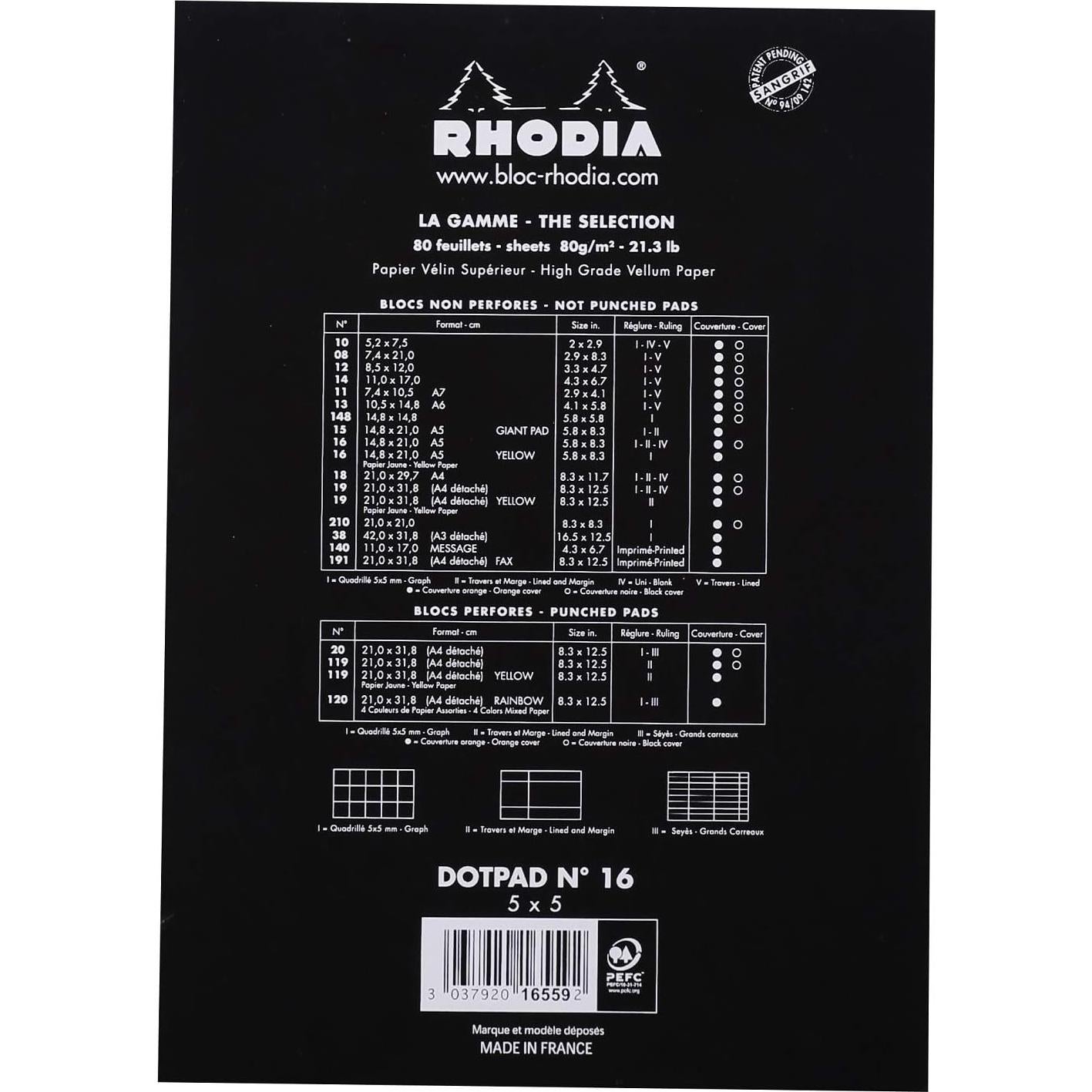 Bloc de Notas A5 Rhodia No. 16 Puntos Negro 80g 80 Hojas