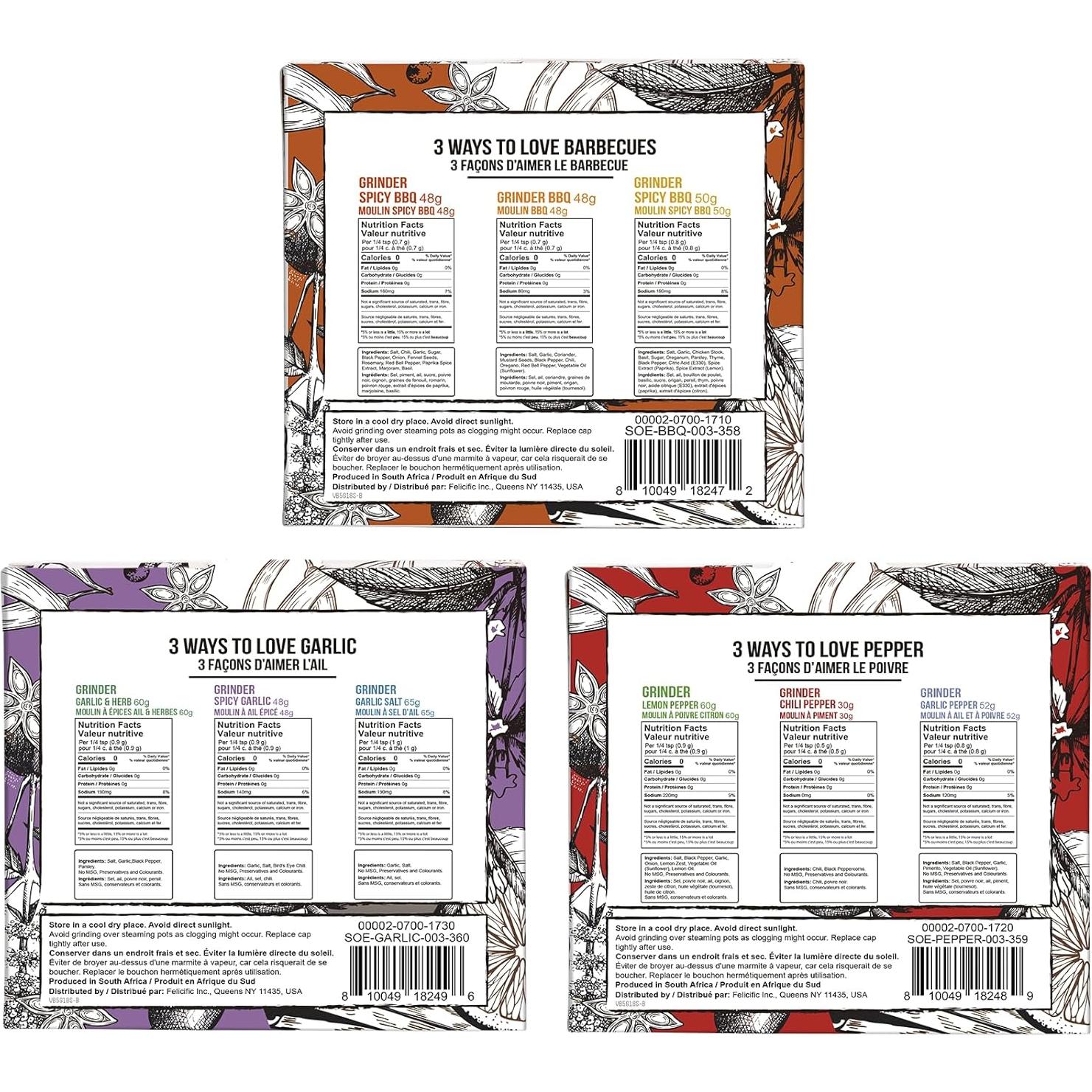 Juego de Especias Soeos 9 Piezas con Molinillos Integrados