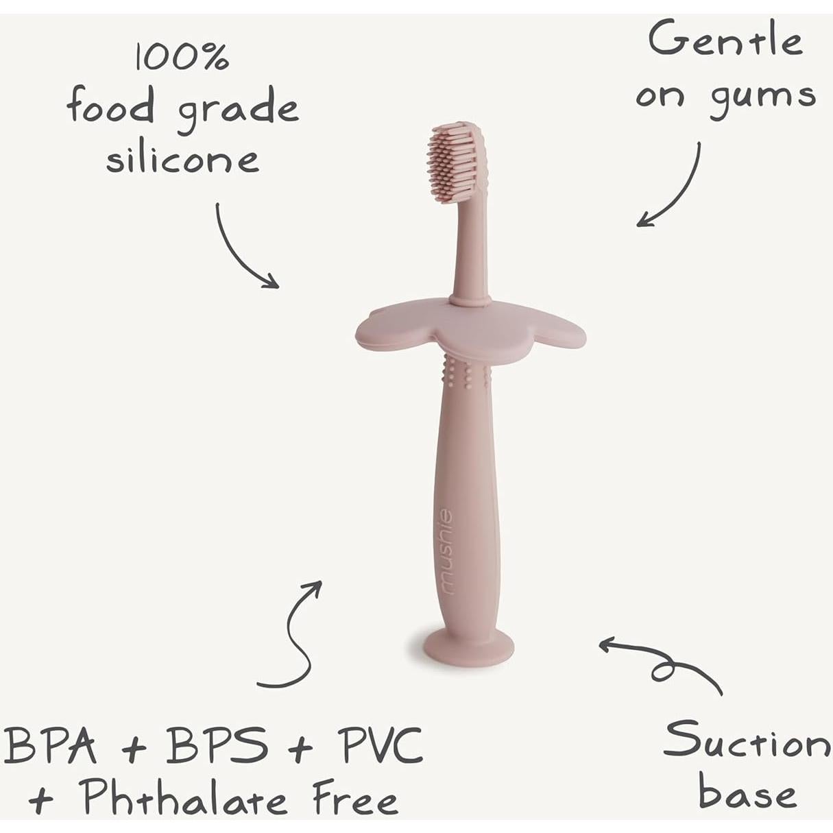 Cepillo de Dientes para Niños Mushie Rosa con Base de Succión
