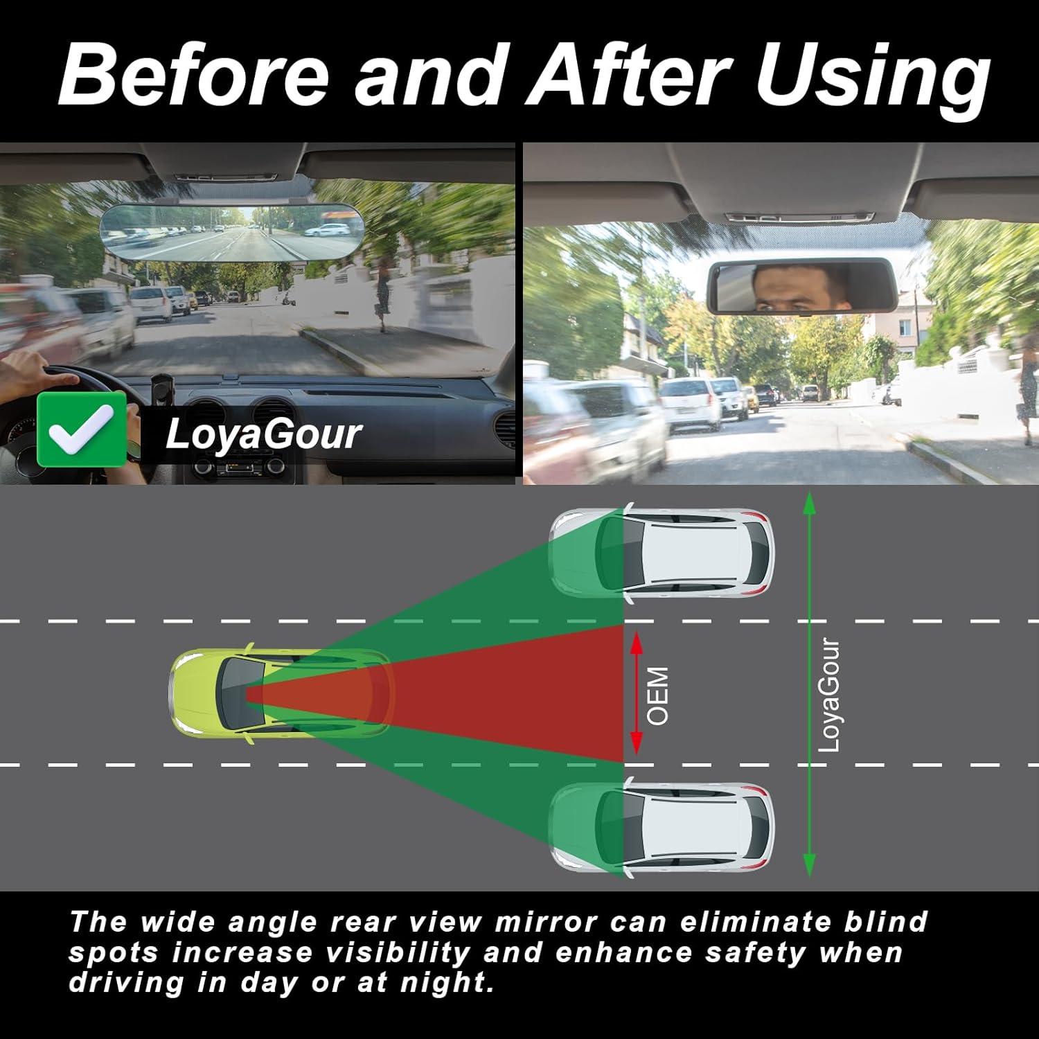 Rear View Mirror for Car,11.8" Convex Panoramic Wide Angel View Mirrors Extender,Blue Tint Anti Glare,Rounded Corner,Universal Clip on Interior Rearview Mirror for Truck Car and SUV (Blue)