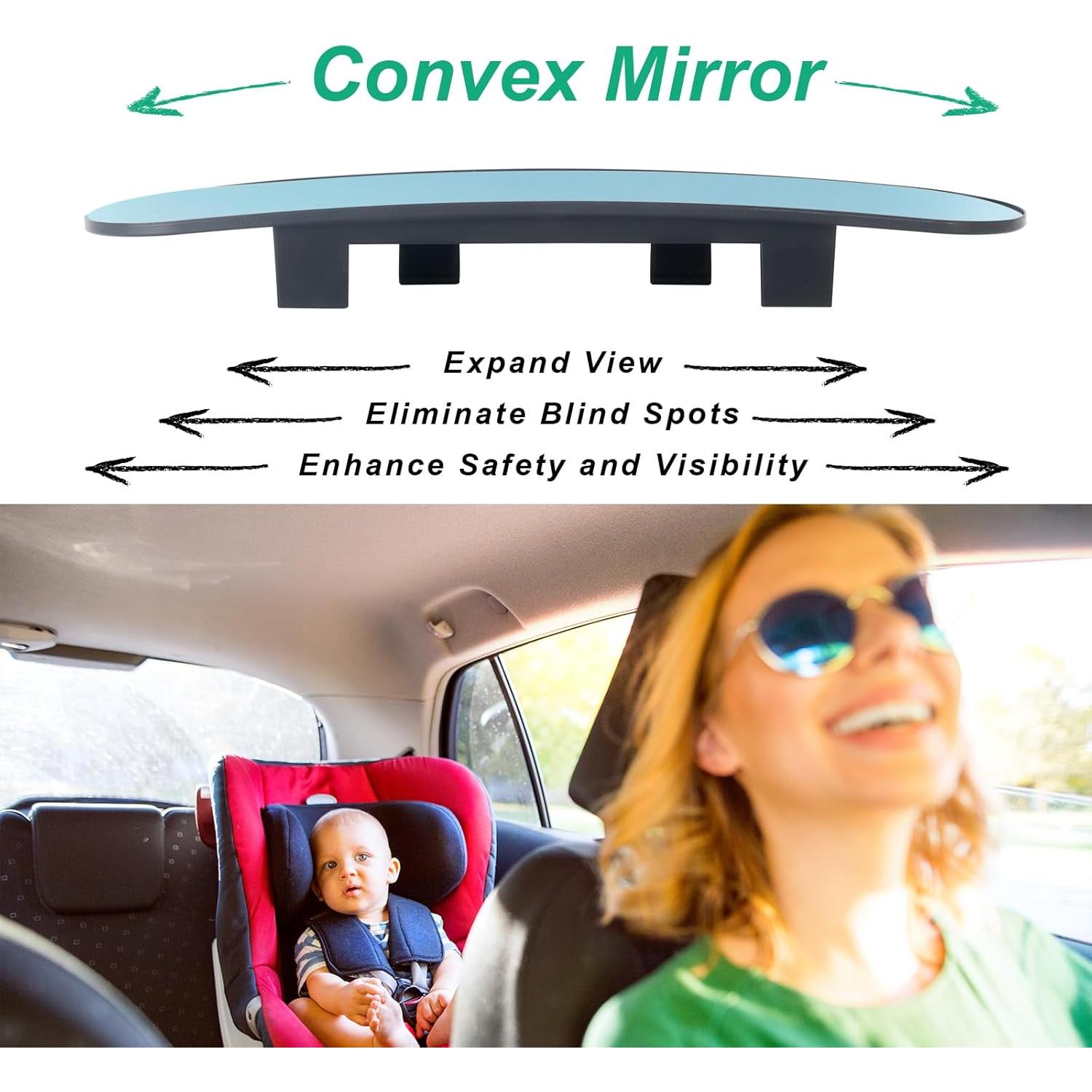 Rear View Mirror for Car,11.8" Convex Panoramic Wide Angel View Mirrors Extender,Blue Tint Anti Glare,Rounded Corner,Universal Clip on Interior Rearview Mirror for Truck Car and SUV (Blue)