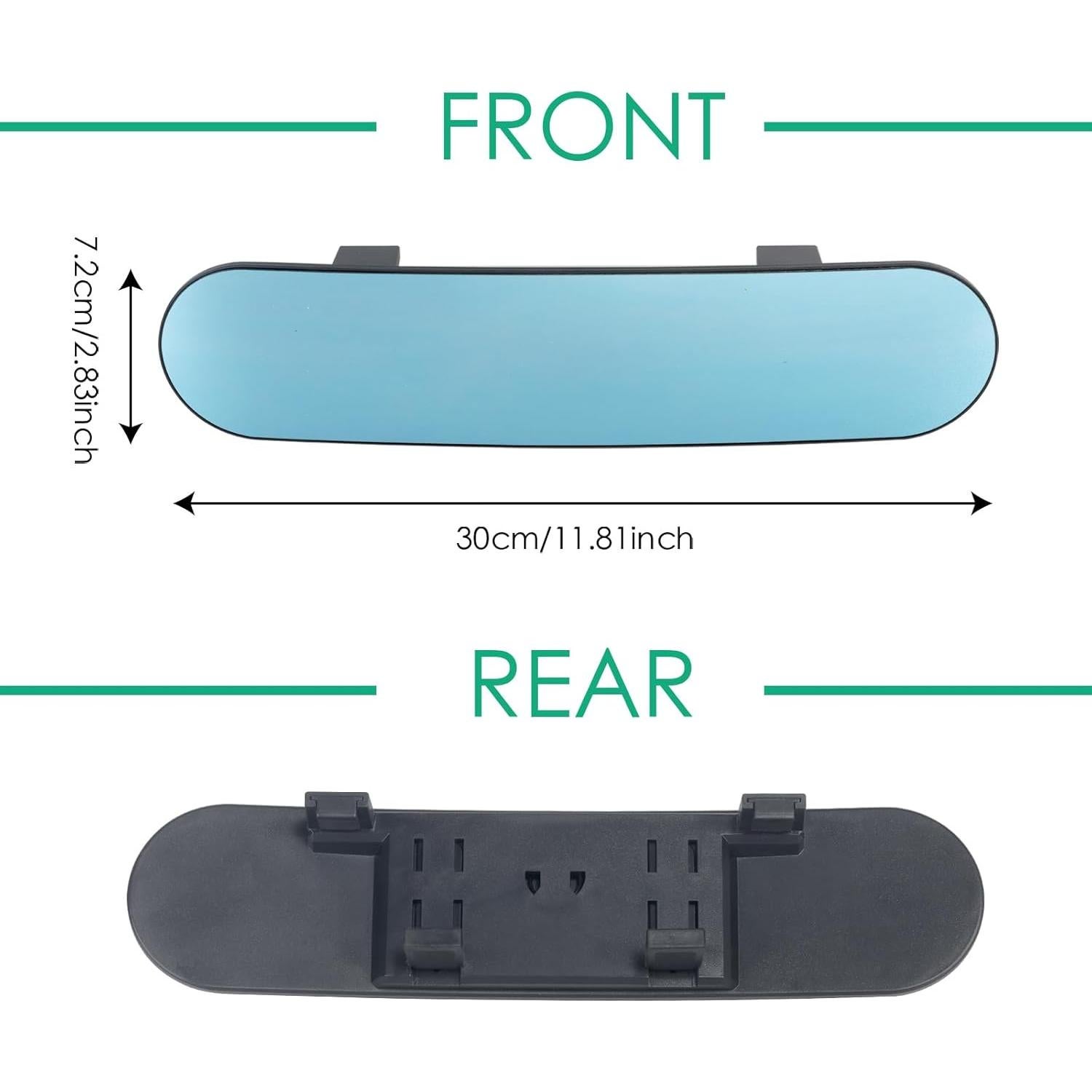 Rear View Mirror for Car,11.8" Convex Panoramic Wide Angel View Mirrors Extender,Blue Tint Anti Glare,Rounded Corner,Universal Clip on Interior Rearview Mirror for Truck Car and SUV (Blue)