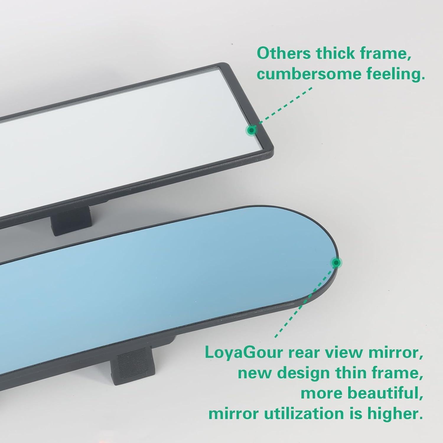 Rear View Mirror for Car,11.8" Convex Panoramic Wide Angel View Mirrors Extender,Blue Tint Anti Glare,Rounded Corner,Universal Clip on Interior Rearview Mirror for Truck Car and SUV (Blue)