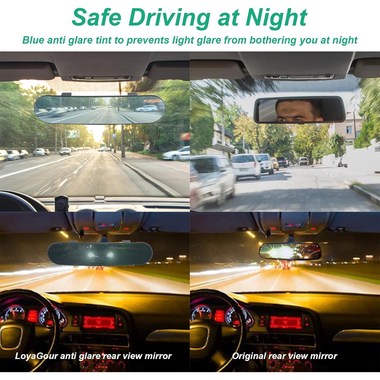 Rear View Mirror for Car,11.8" Convex Panoramic Wide Angel View Mirrors Extender,Blue Tint Anti Glare,Rounded Corner,Universal Clip on Interior Rearview Mirror for Truck Car and SUV (Blue)