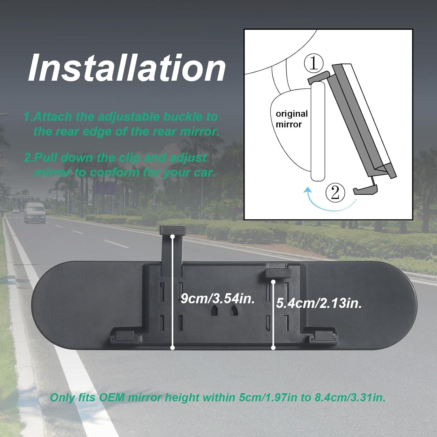 Rear View Mirror for Car,11.8" Convex Panoramic Wide Angel View Mirrors Extender,Blue Tint Anti Glare,Rounded Corner,Universal Clip on Interior Rearview Mirror for Truck Car and SUV (Blue)