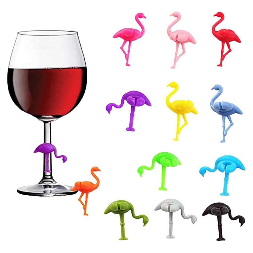 Marcadores de Copas de Vino de Silicona Flamenco 12 Pcs