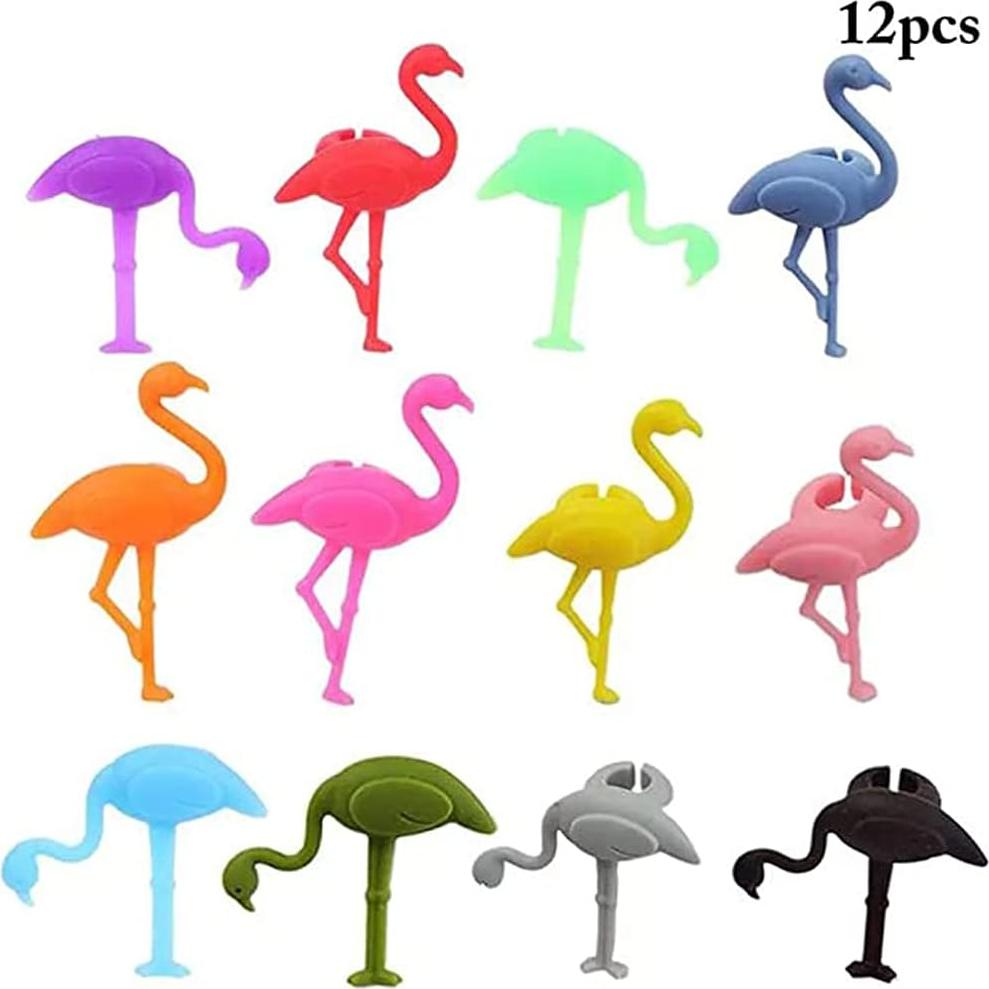 Marcadores de Copas de Vino de Silicona Flamenco 12 Pcs