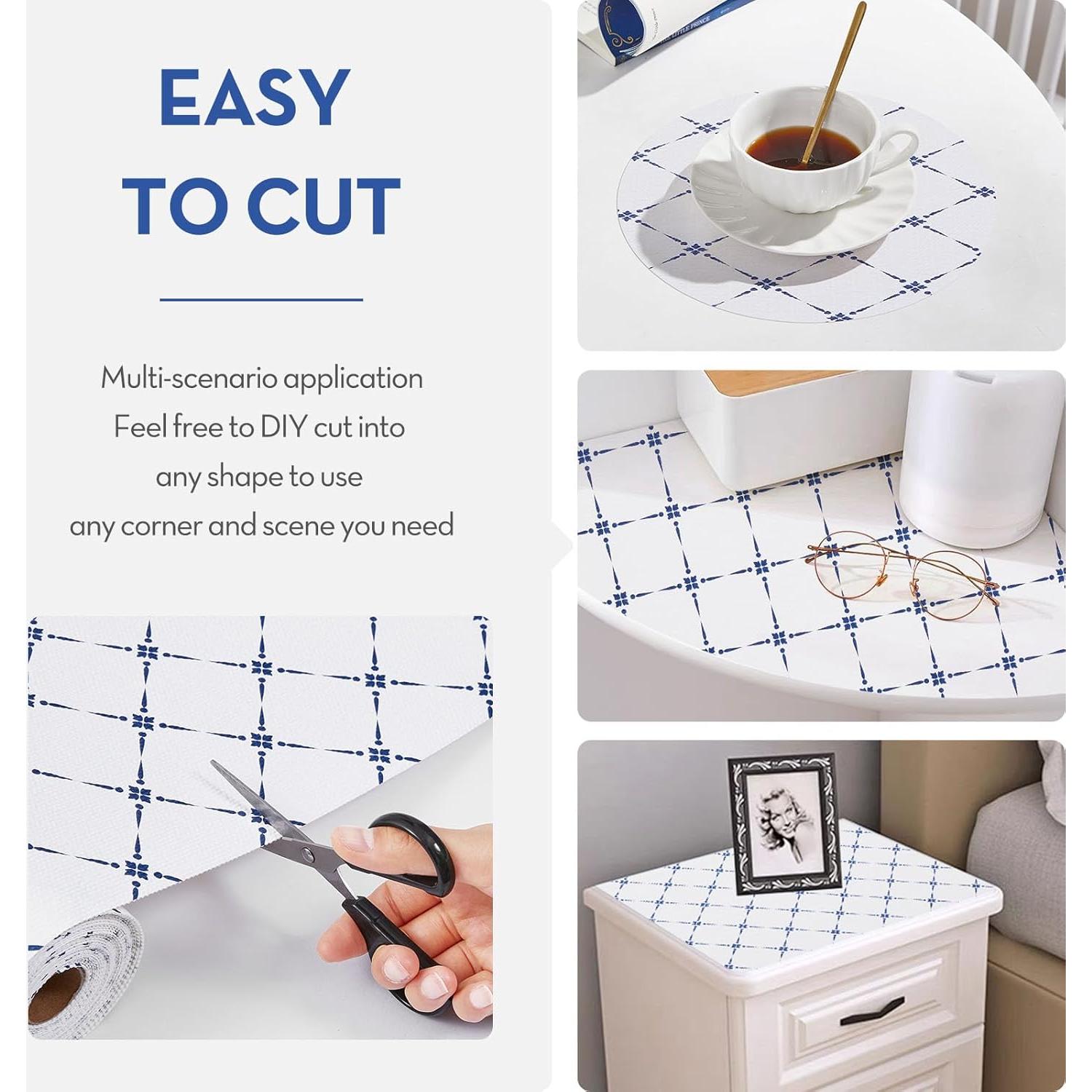 Forro de Estante No Adhesivo Aohoofull 30.48 cm x 304.8 cm Raya Azul