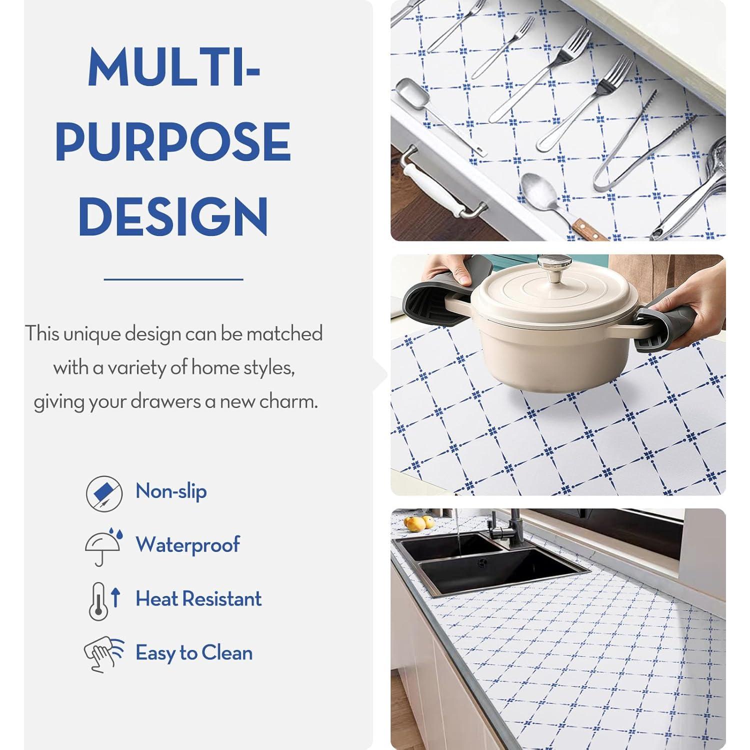 Forro de Estante No Adhesivo Aohoofull 30.48 cm x 304.8 cm Raya Azul