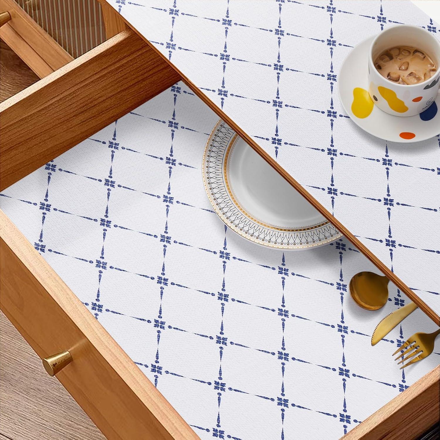 Forro de Estante No Adhesivo Aohoofull 30.48 cm x 304.8 cm Raya Azul