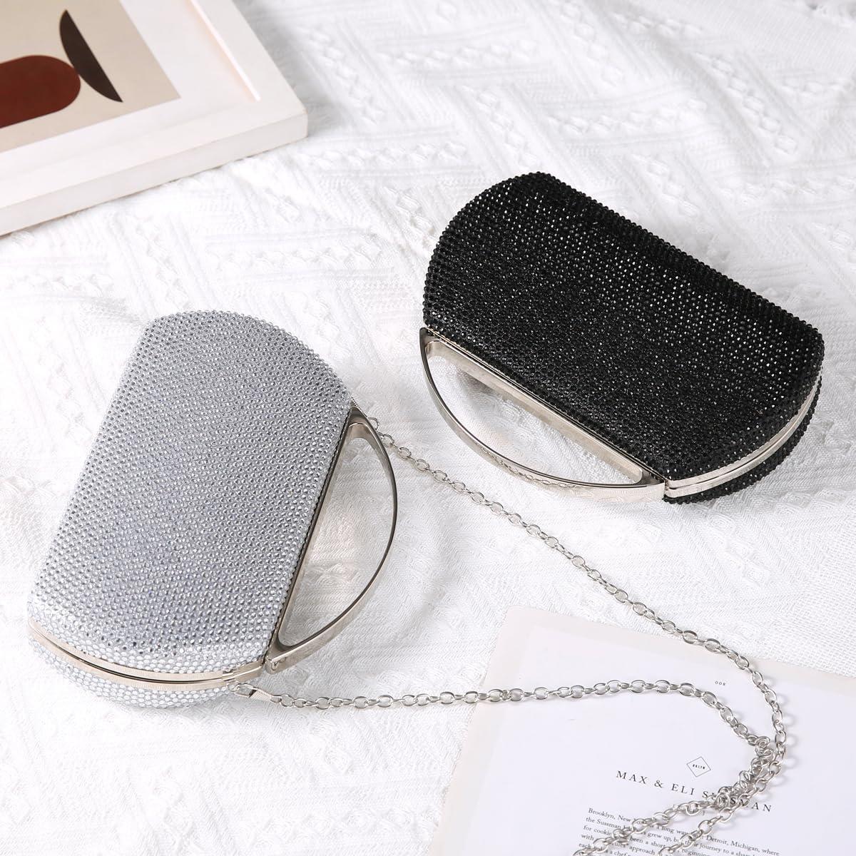 Bolso de mano de moda para mujer negro con pedrería