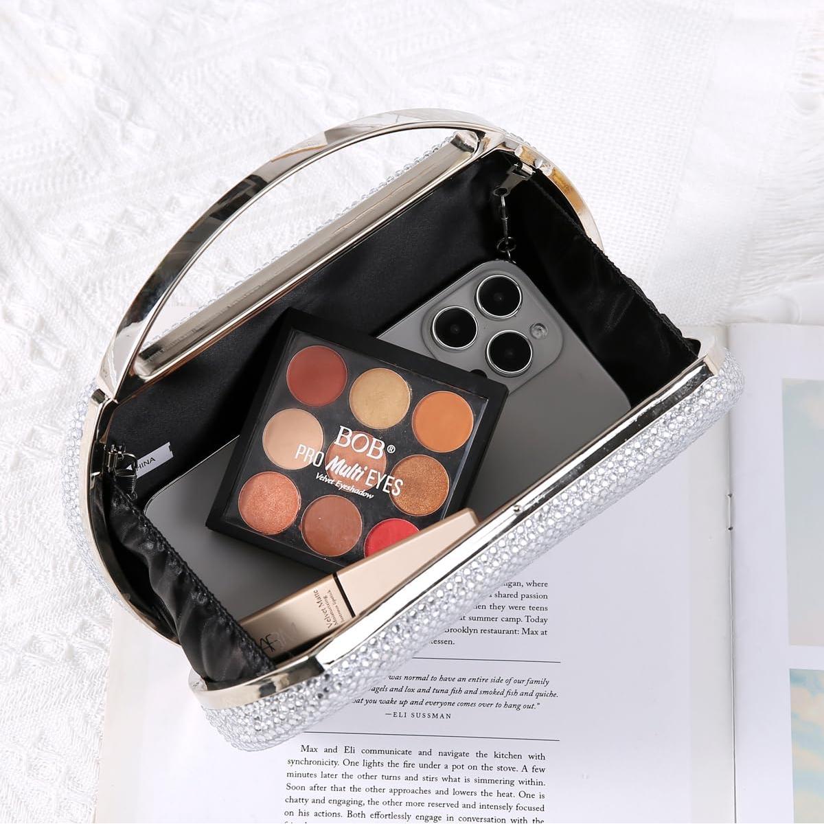 Bolso de mano de moda para mujer negro con pedrería