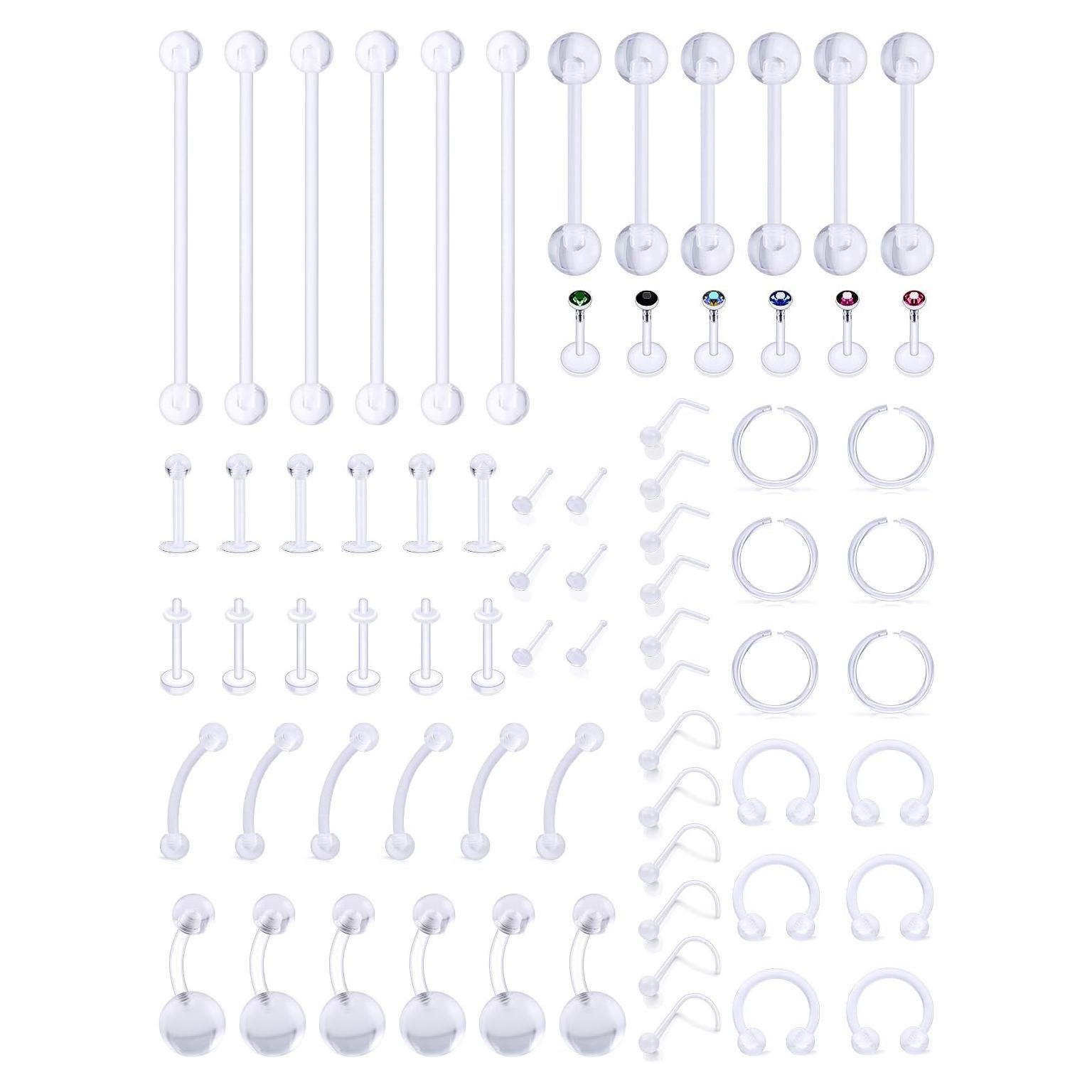 Retenedores de Piercing Vsnnsns 72 Piezas Acrílico Transparente