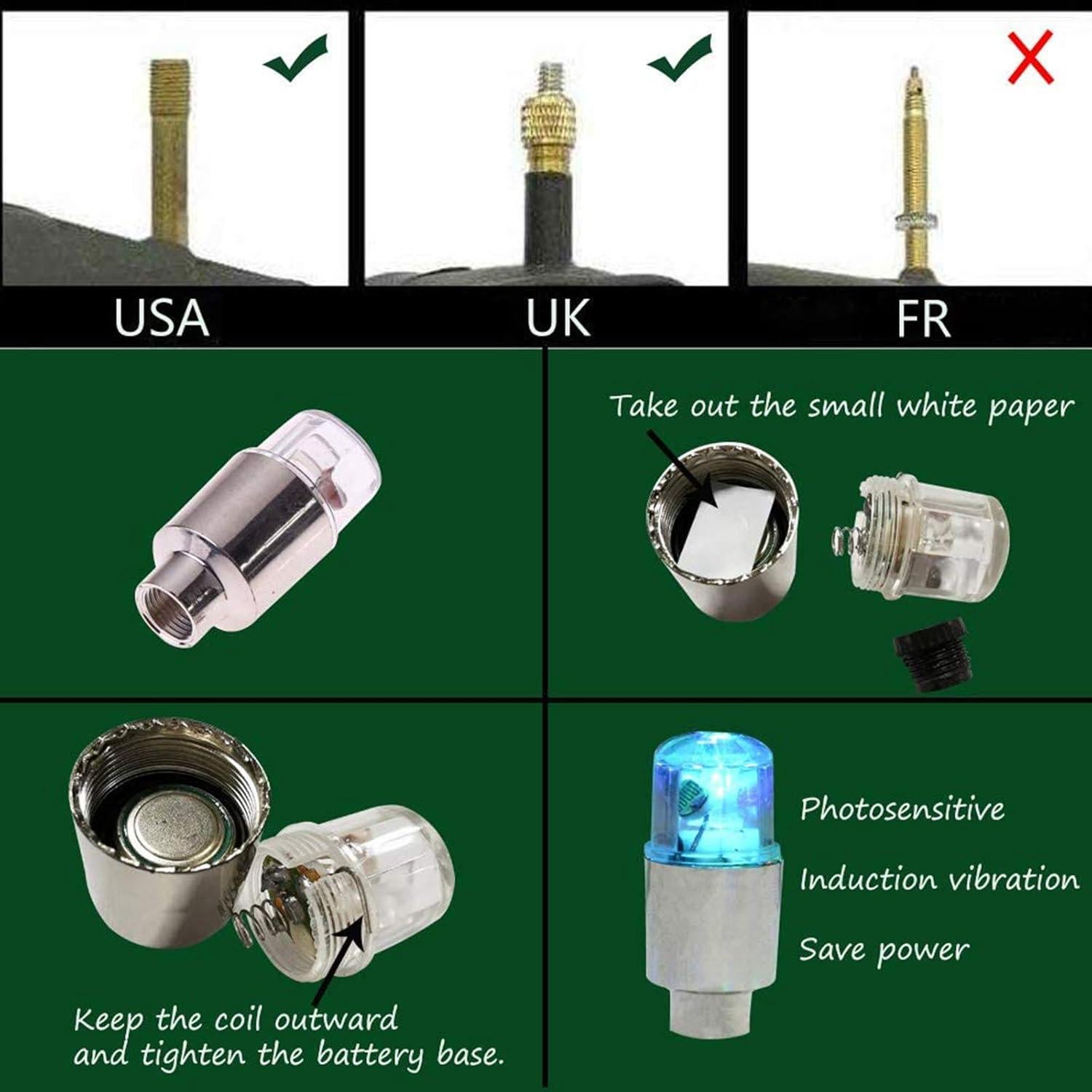 Luces LED para Ruedas de Bicicleta YUERWOVER Azul 4 Piezas