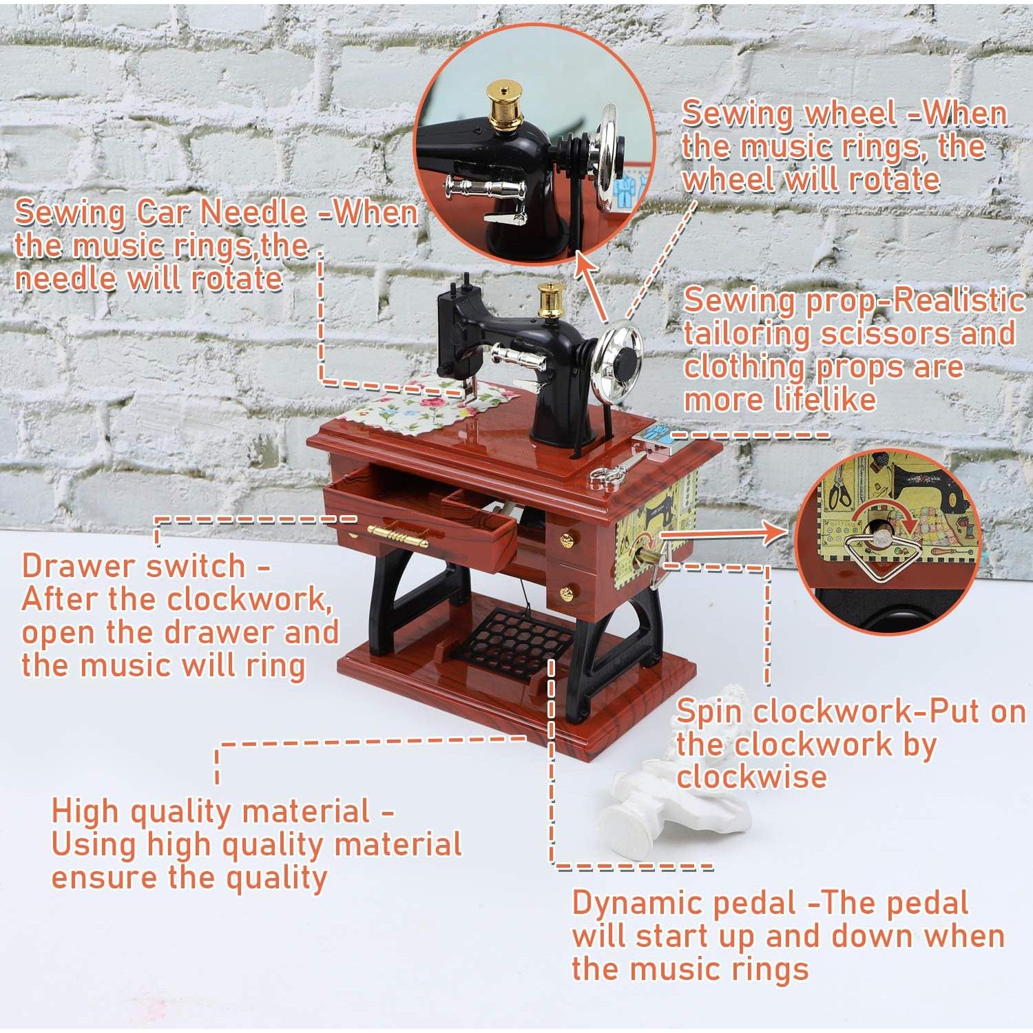 Caja de Música Vintage Máquina de Coser Framendino 13x8x16cm