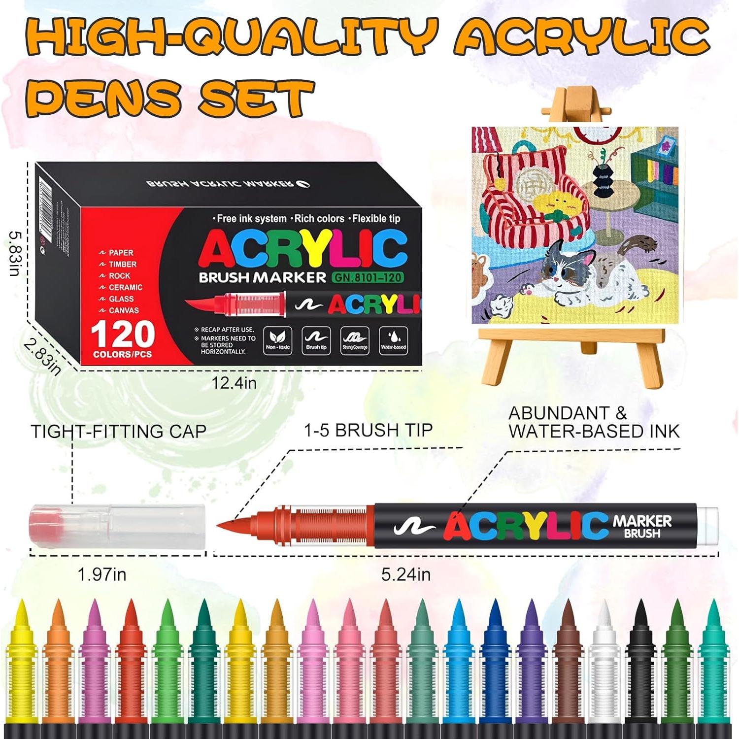 120 Marcadores de Pintura Acrílica Astriscribe - Punta de Pincel