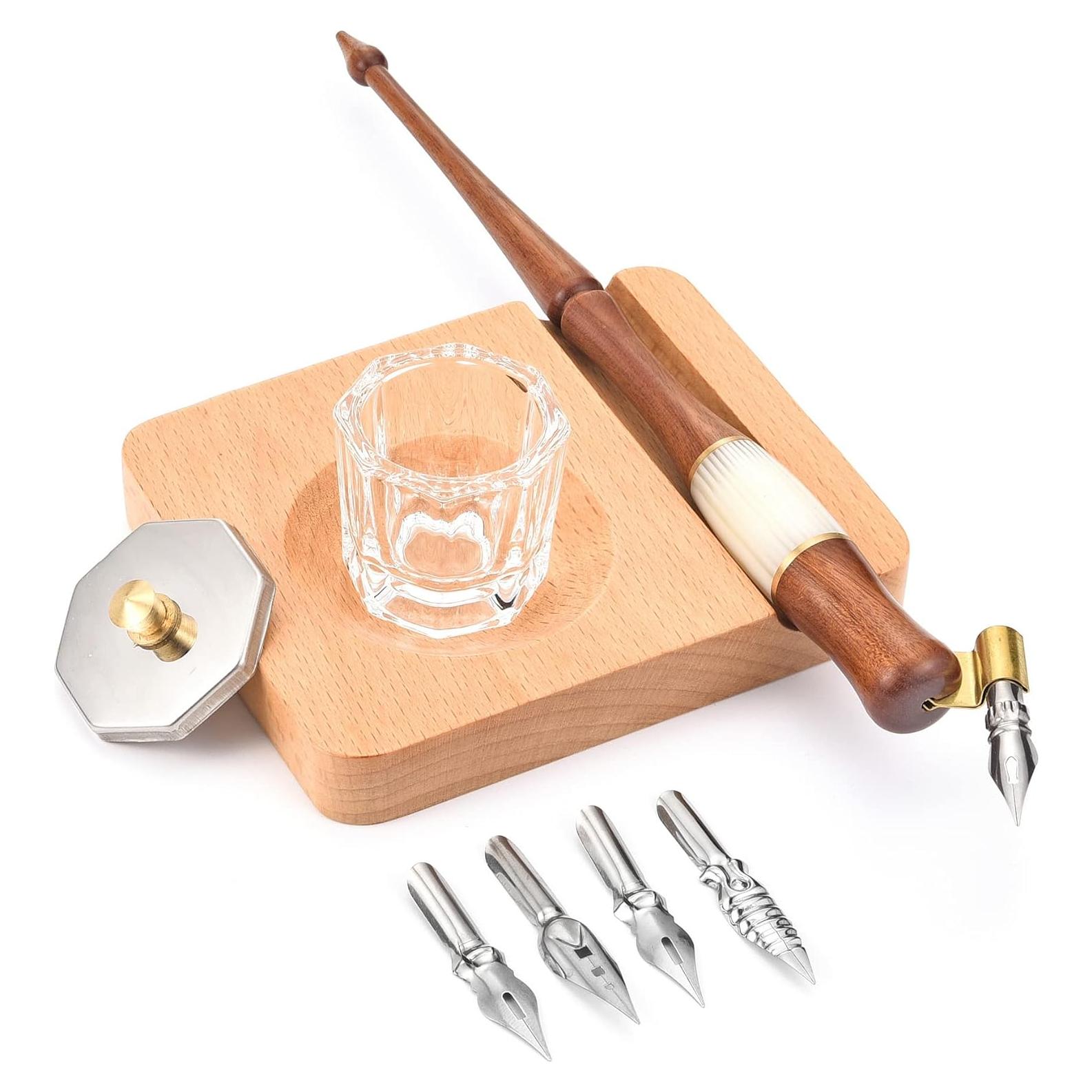 Juego de Plumas de Madera Yoption con Soporte y 5 Puntas