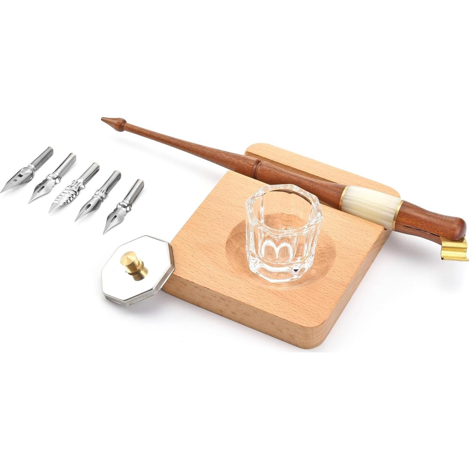 Juego de Plumas de Madera Yoption con Soporte y 5 Puntas