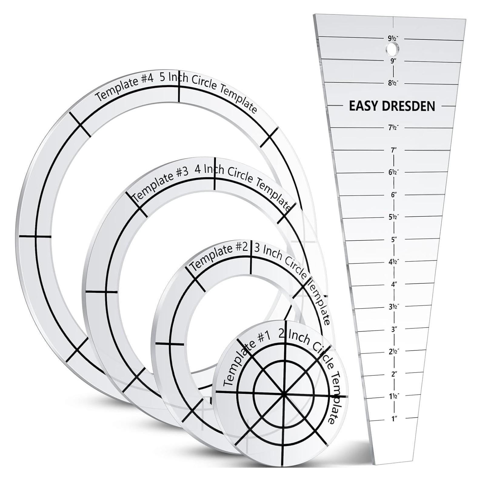 5 Plantillas de Acrílico para Patchwork Kigley - 10" y 4 Tamaños Redondos