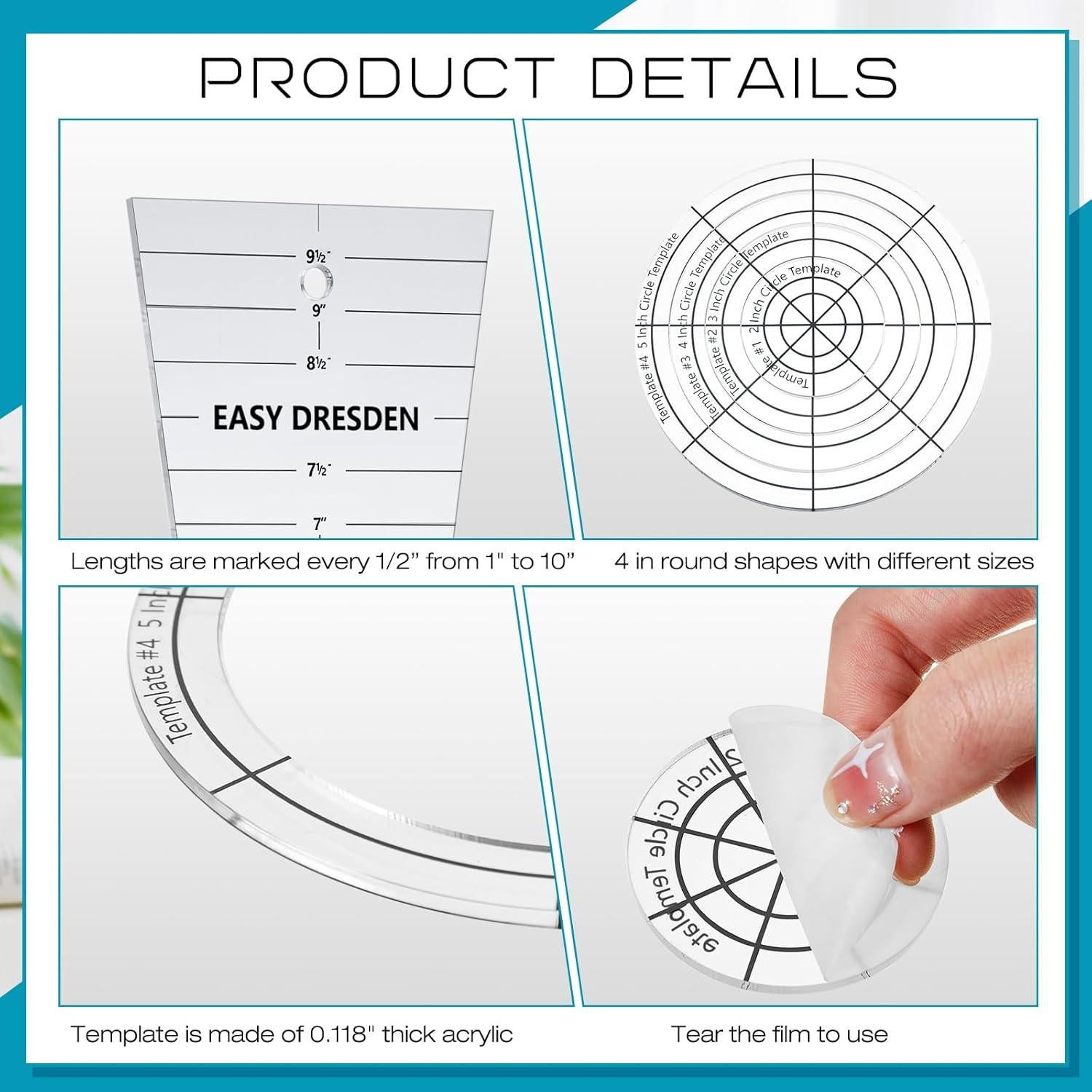 5 Plantillas de Acrílico para Patchwork Kigley - 10" y 4 Tamaños Redondos