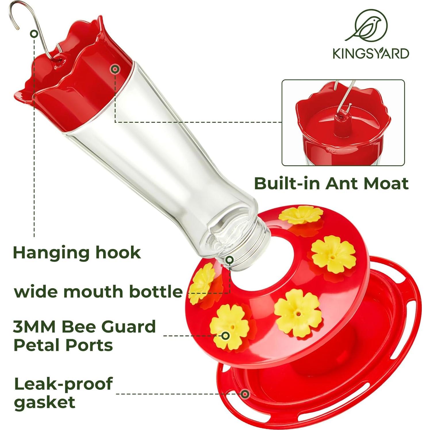 Alimentador de Colibríes de Vidrio Kingsyard 414g Colgante Rojo