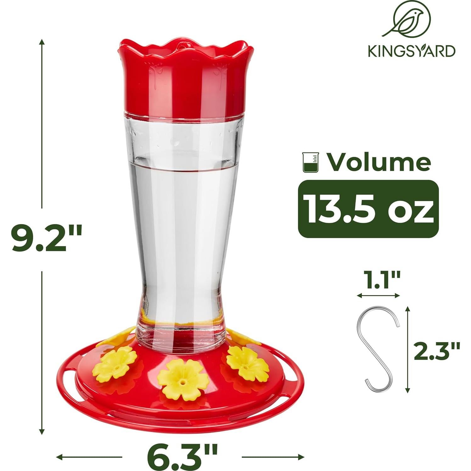 Alimentador de Colibríes de Vidrio Kingsyard 414g Colgante Rojo