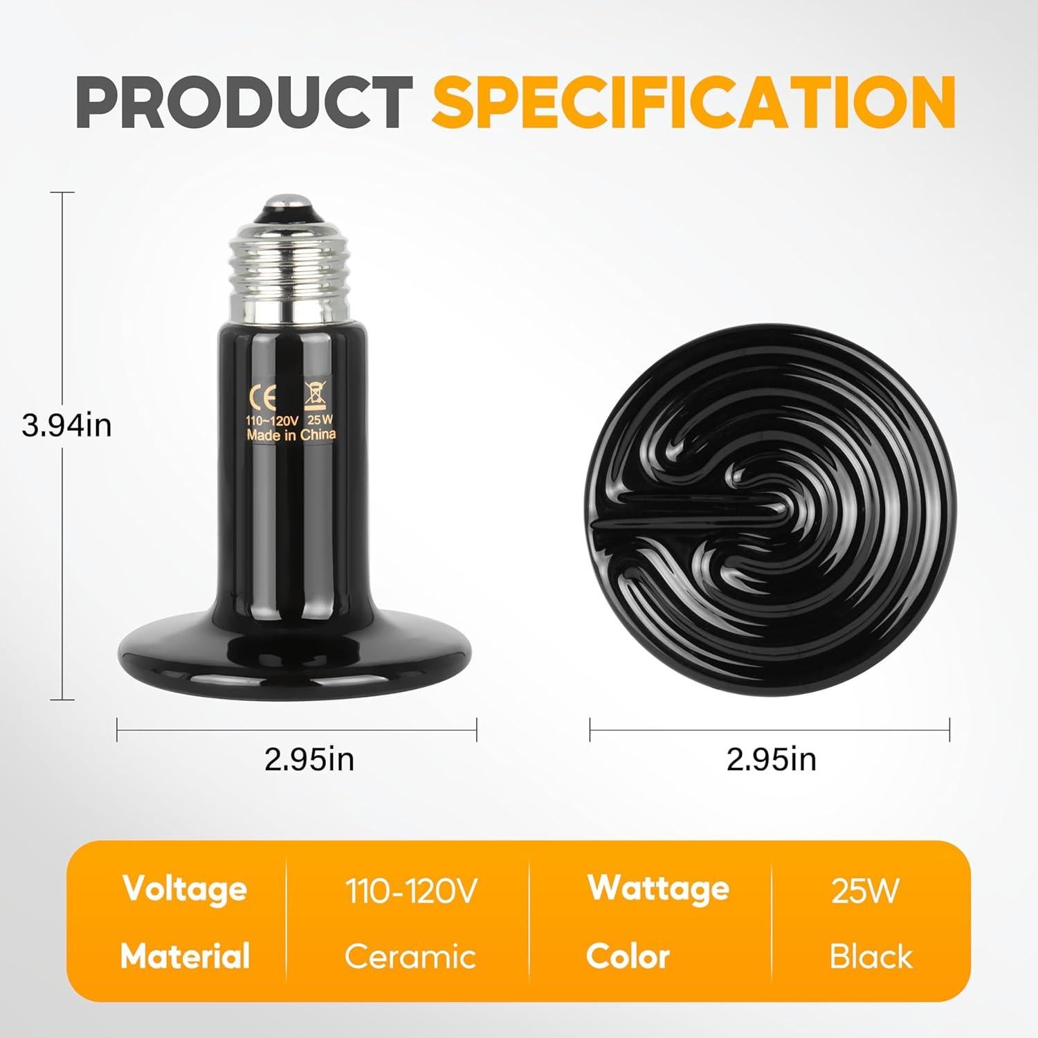 Emisor de Calor Cerámico HealSmart 25W para Reptiles - Paquete de 2