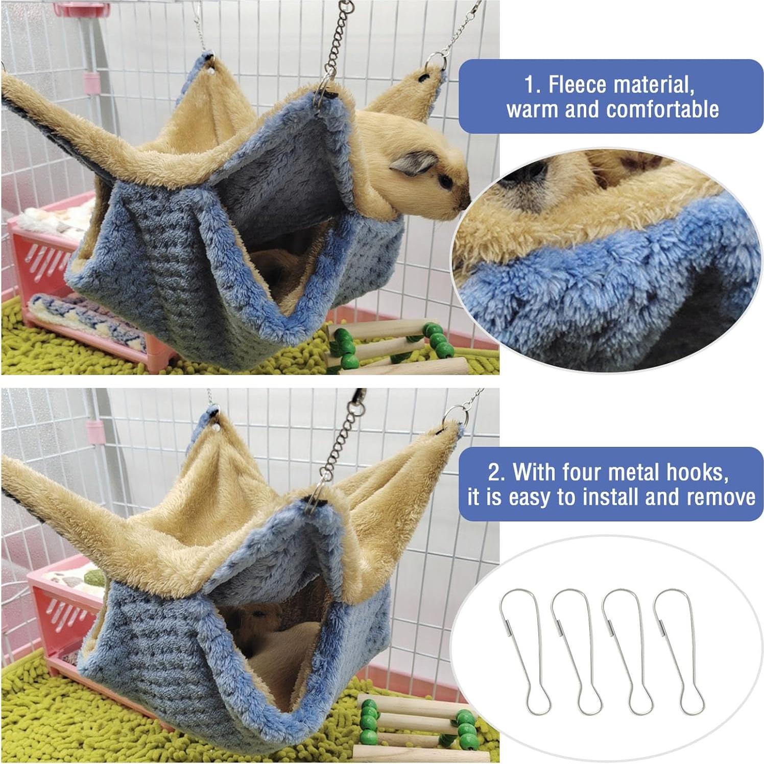 Hamaca Doble Capa Yanmucy para Pequeños Animales Azul 34x34cm