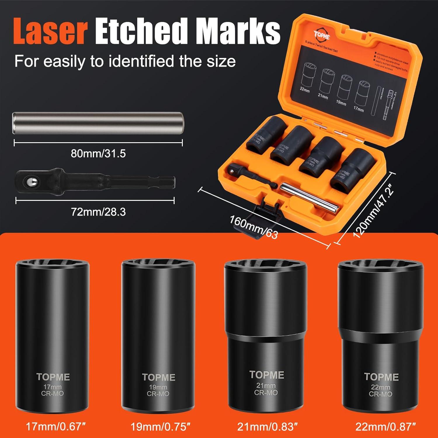 Juego de Extractores de Tuercas de Rueda TOPME 6 Piezas 17-22mm