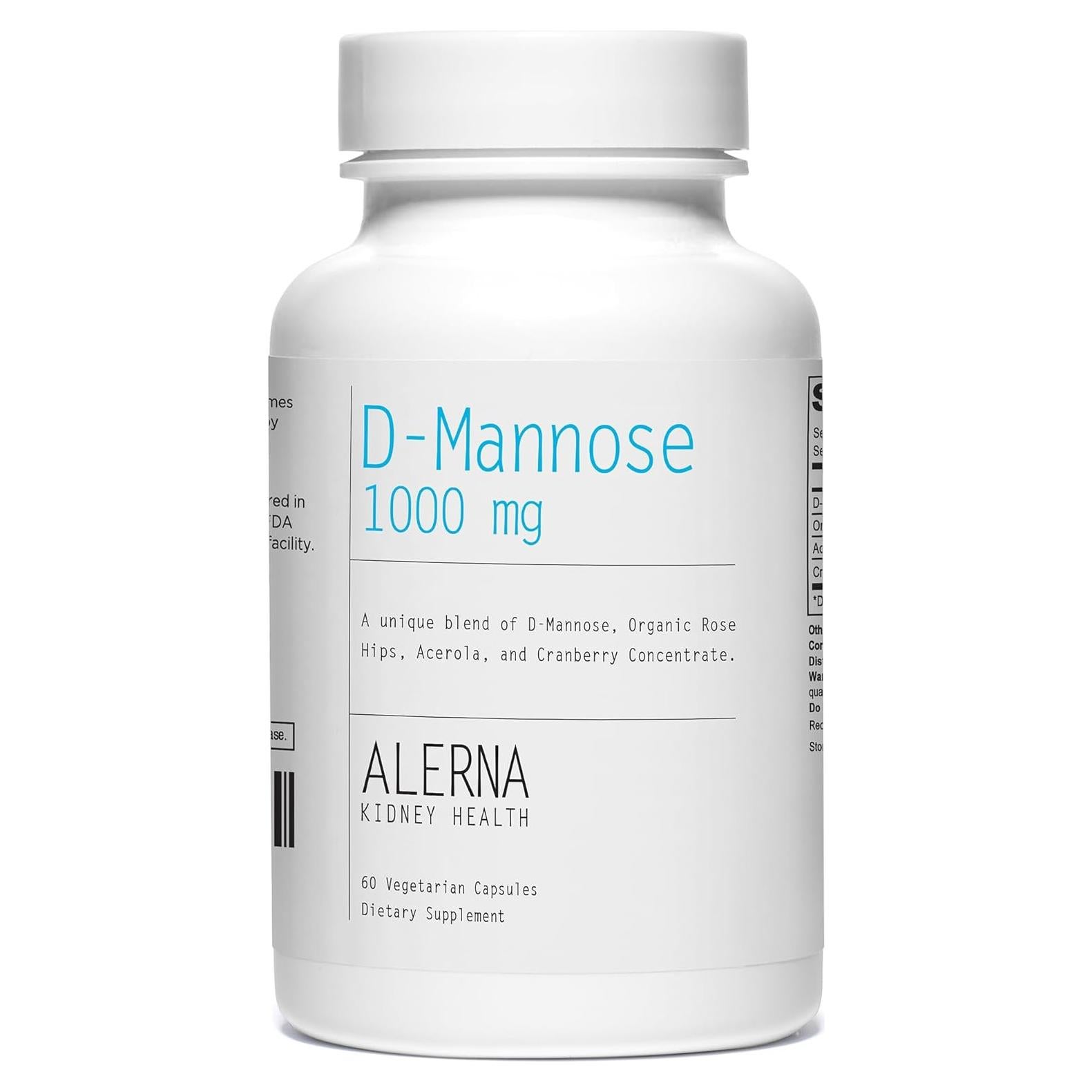 D-Mannose 1000 mg - Urinary Tract Health - with Cranberry Concentrate, Organic Rose HIPS, Acerola Extract - 60 Vegetarian Capsules