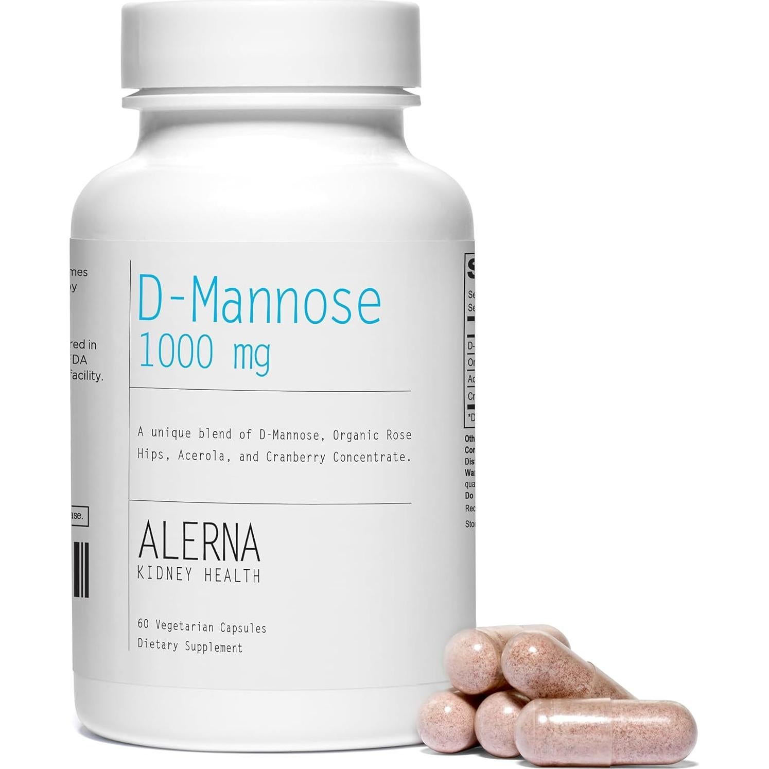 D-Mannose 1000 mg - Urinary Tract Health - with Cranberry Concentrate, Organic Rose HIPS, Acerola Extract - 60 Vegetarian Capsules