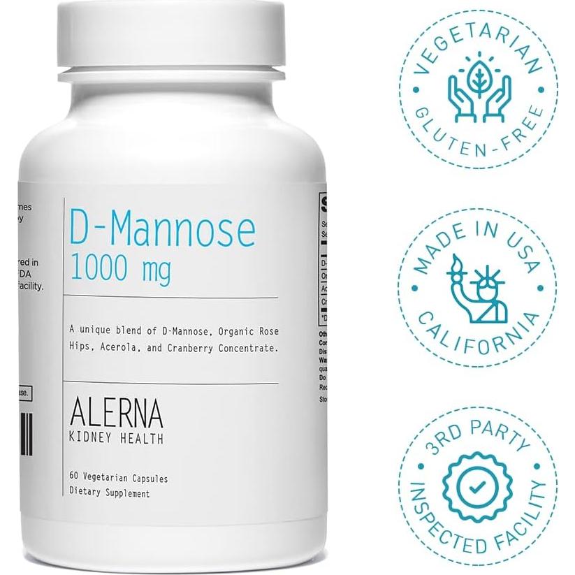 D-Mannose 1000 mg - Urinary Tract Health - with Cranberry Concentrate, Organic Rose HIPS, Acerola Extract - 60 Vegetarian Capsules