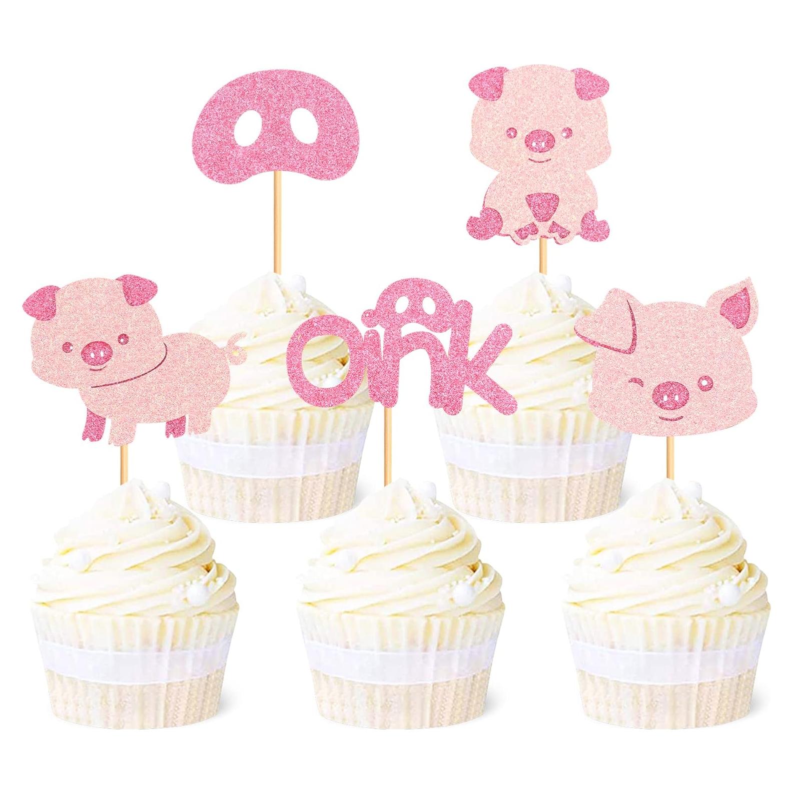 Decoraciones de Cupcake Cerdito Rosa Ercadio - 25 Piezas