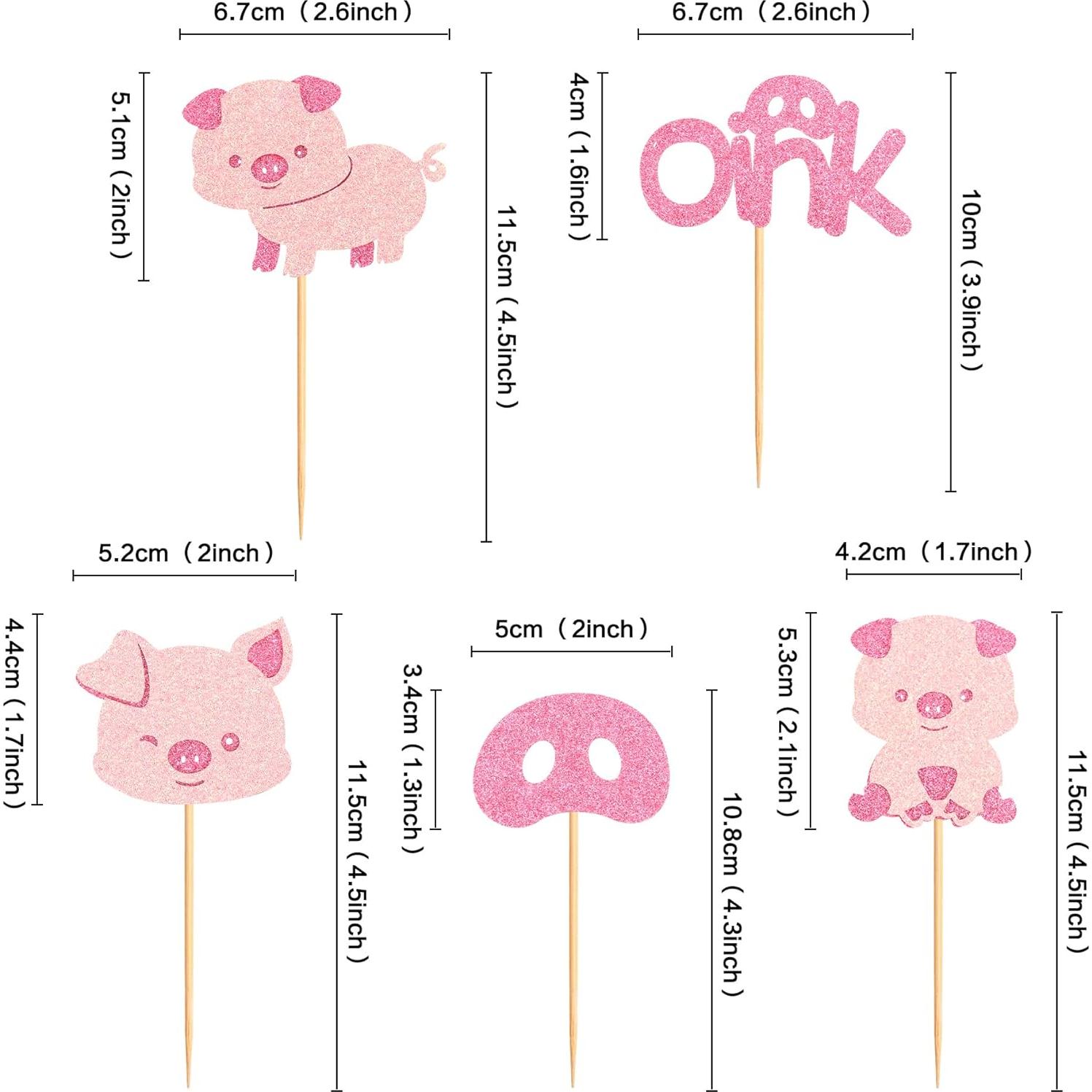 Decoraciones de Cupcake Cerdito Rosa Ercadio - 25 Piezas