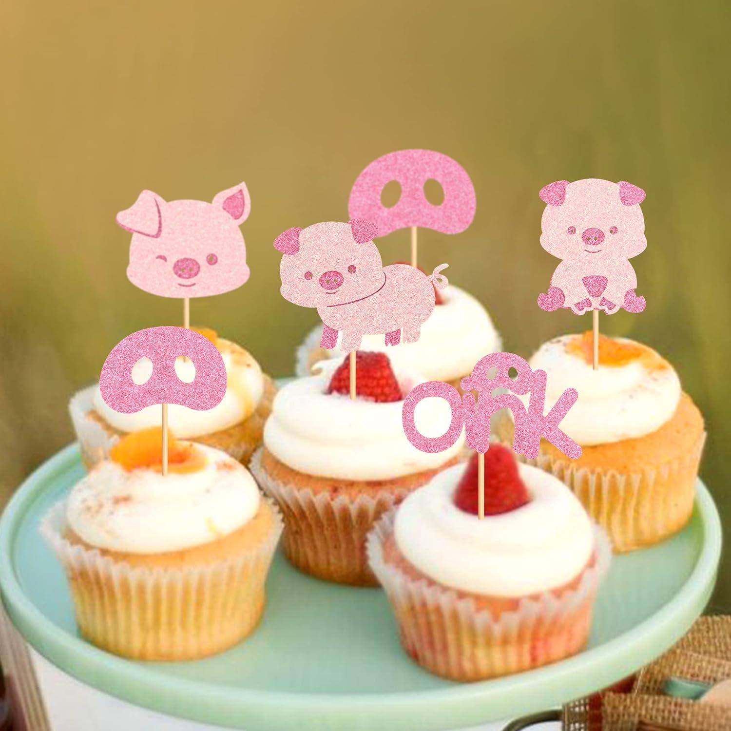 Decoraciones de Cupcake Cerdito Rosa Ercadio - 25 Piezas