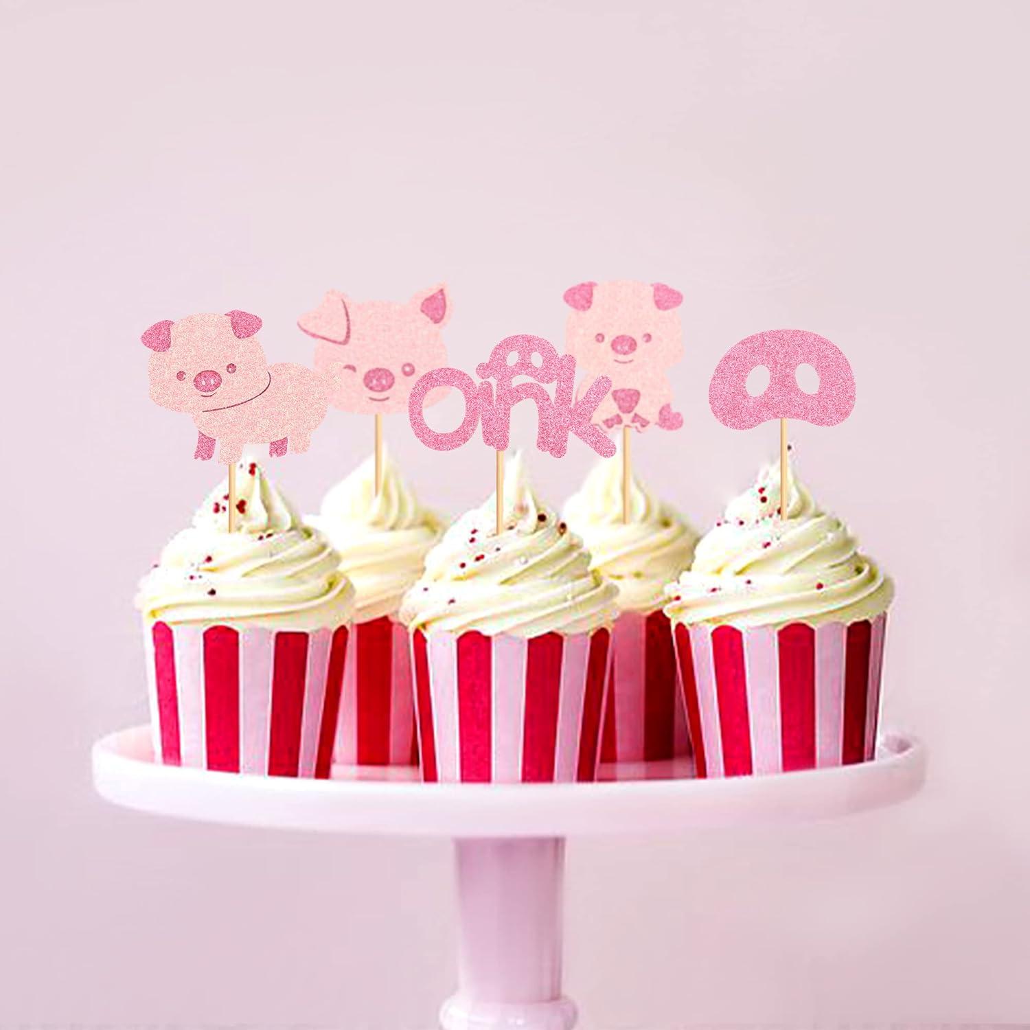 Decoraciones de Cupcake Cerdito Rosa Ercadio - 25 Piezas