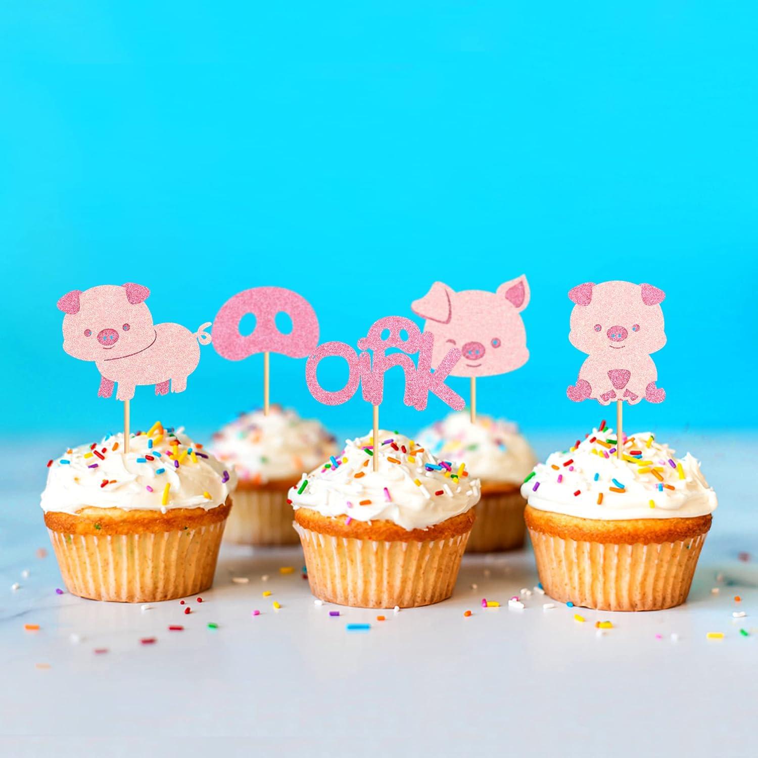 Decoraciones de Cupcake Cerdito Rosa Ercadio - 25 Piezas