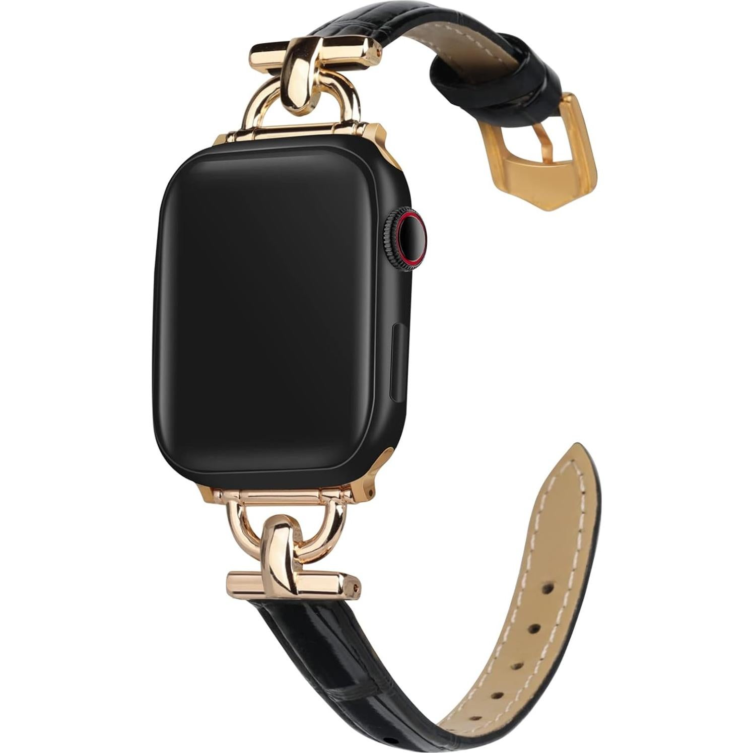 Correa de cuero para Apple Watch MXIIXNAI 38-42mm Negro/Dorado