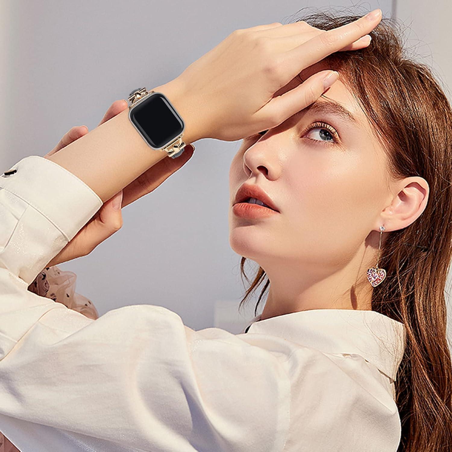 Correa de cuero para Apple Watch MXIIXNAI 38-42mm Negro/Dorado