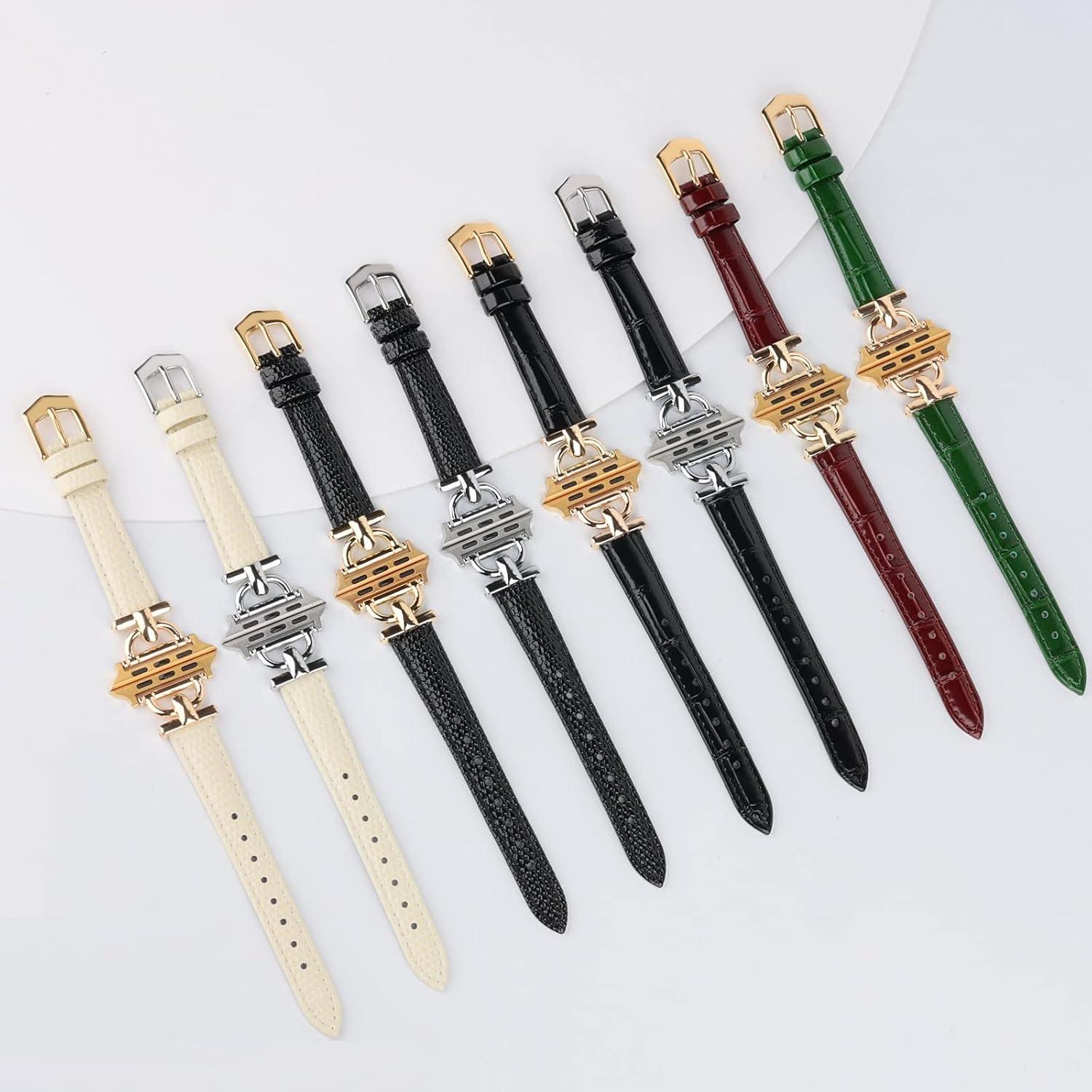 Correa de cuero para Apple Watch MXIIXNAI 38-42mm Negro/Dorado