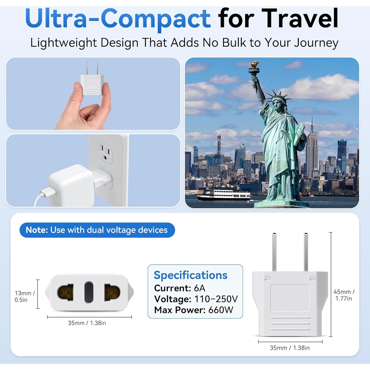 Adaptador de Enchufe Unidapt 10-Pack UE a EE. UU. Blanco