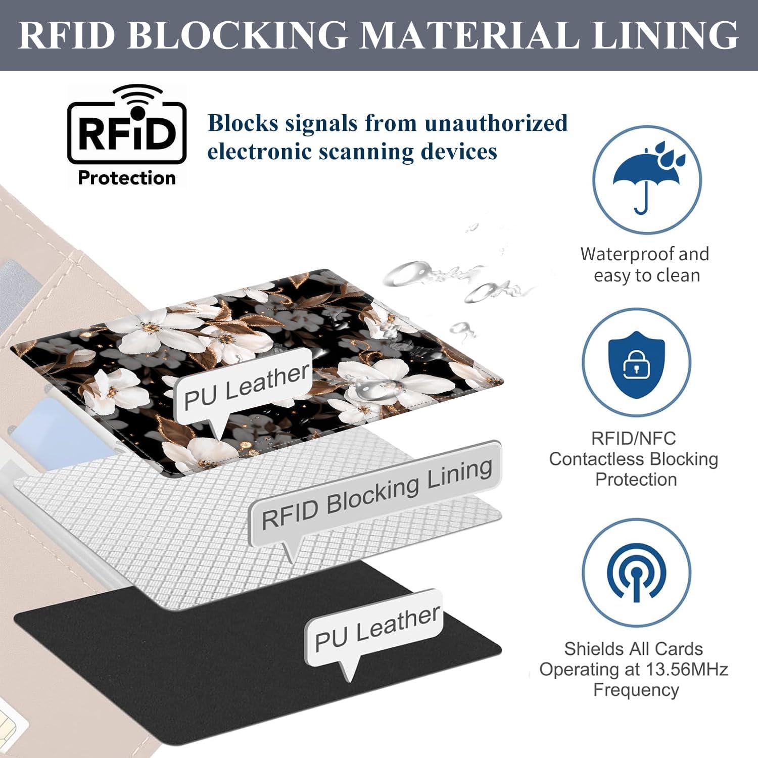 Portapasaportes de Cuero Premium RFID ATJFKIXL - Flores Negras