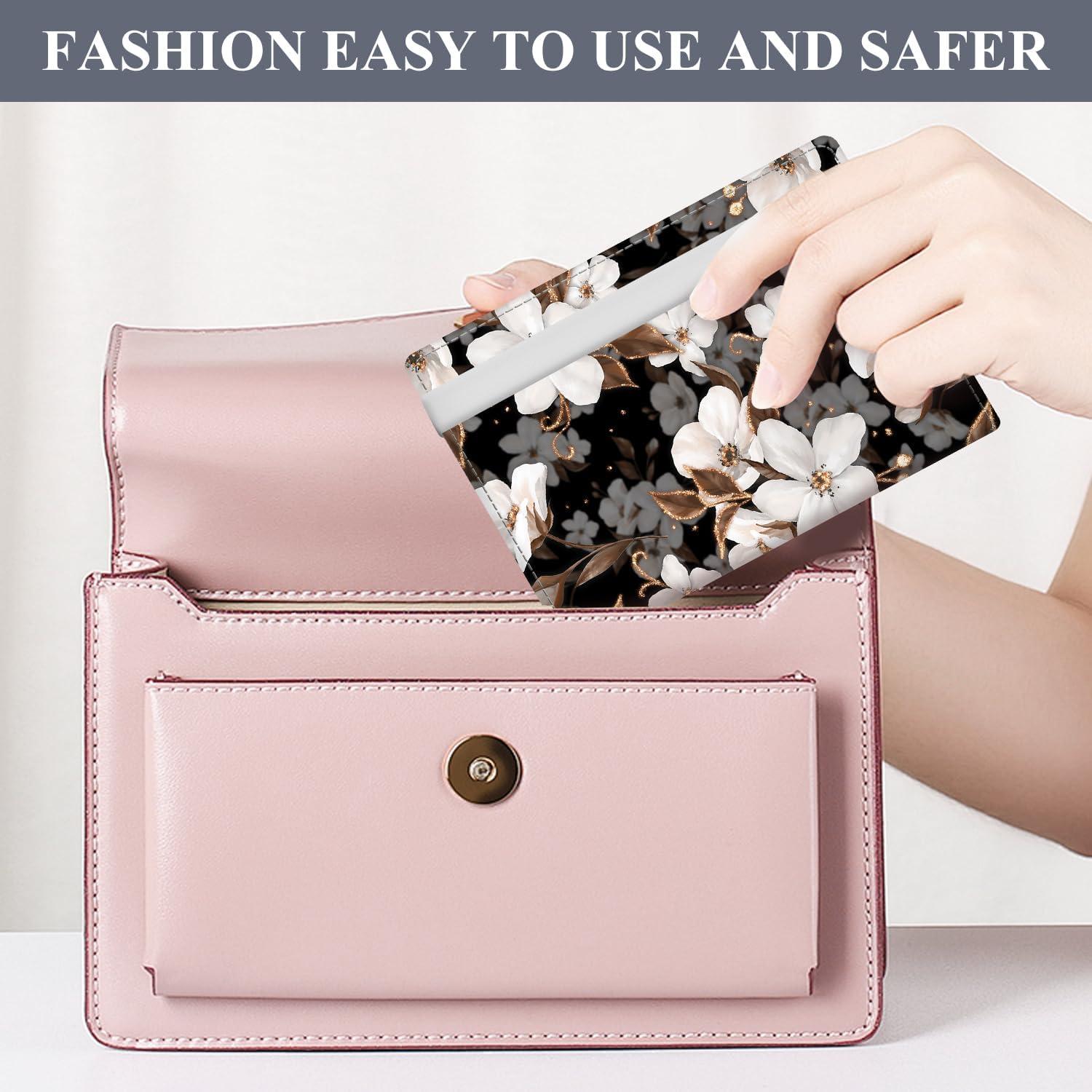 Portapasaportes de Cuero Premium RFID ATJFKIXL - Flores Negras