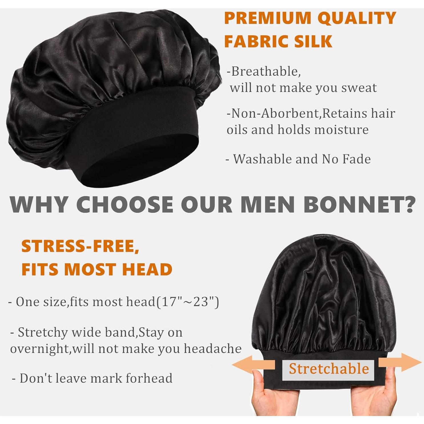 Bonete de satén reversible Himoswis para dormir - Grande, Negro