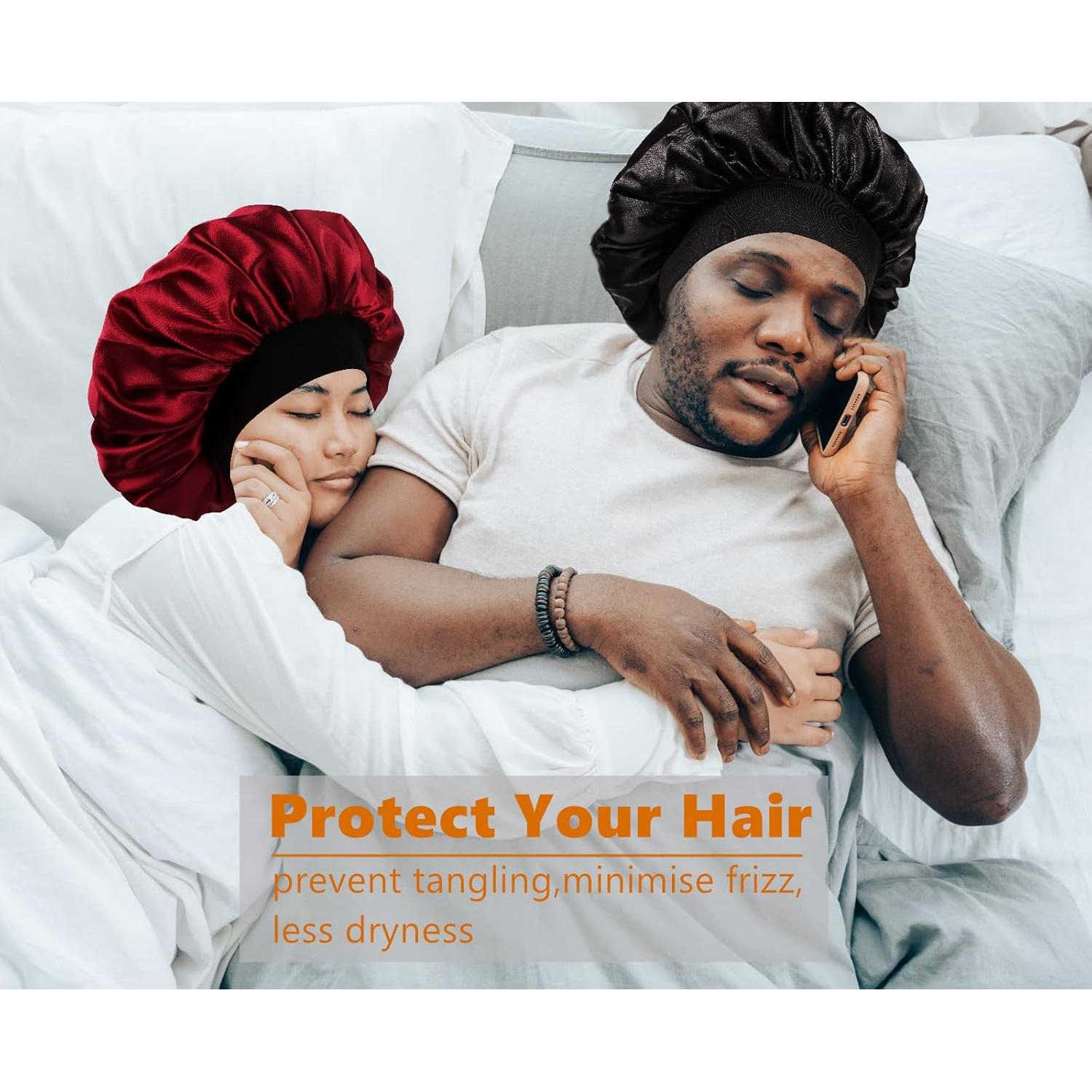 Bonete de satén reversible Himoswis para dormir - Grande, Negro